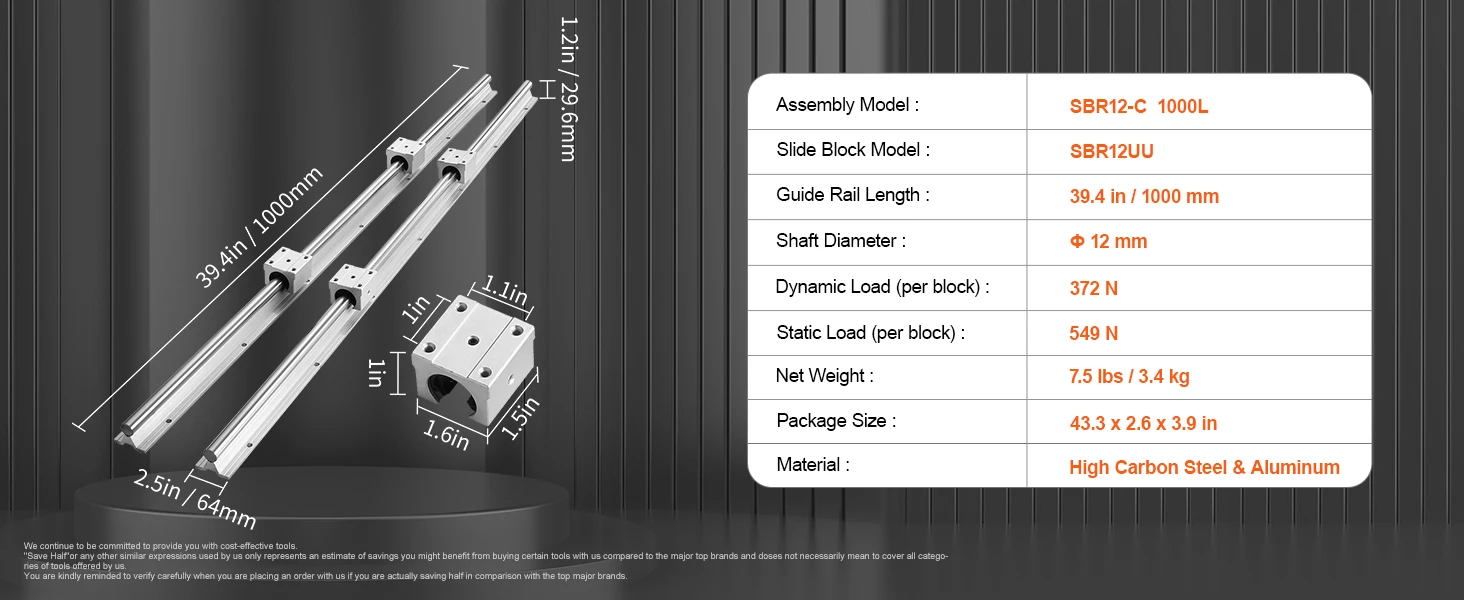 SucceBuy 2PCS Linear Guide Rails SBR12 SBR16 SBR20 SBR25 800-2200mm & 4PCS UU Bearing Blocks Smooth Motion DIY Mills CNC Parts