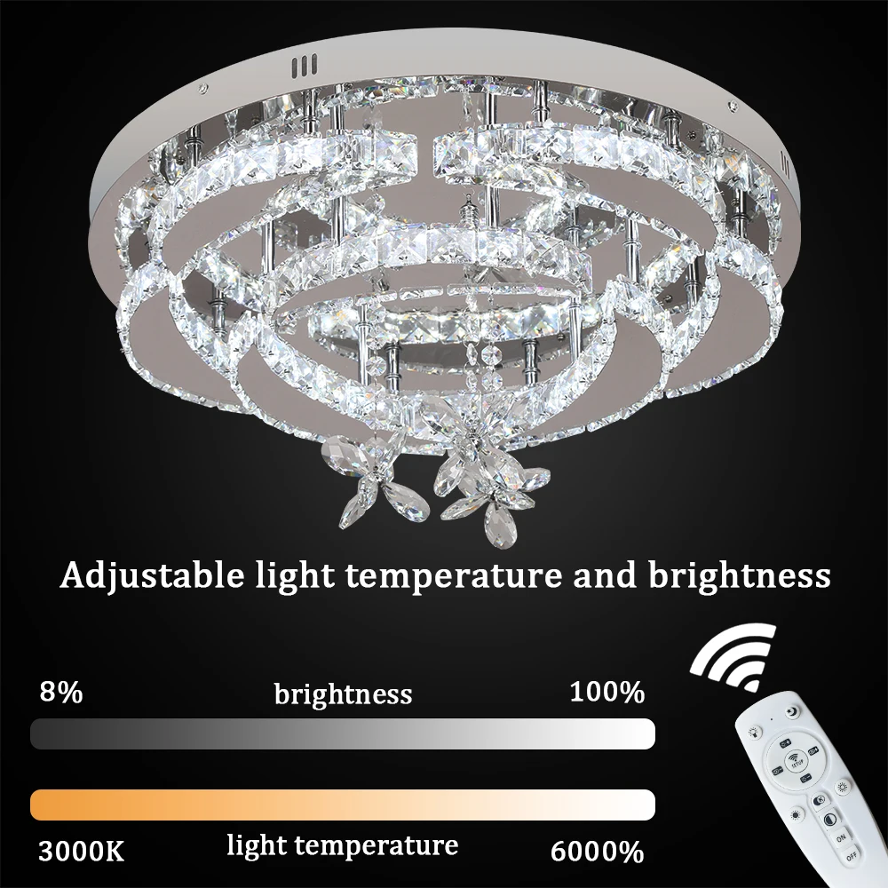 Modern Chandelier Ceiling Lamp K9 Luxury Crystal Led Living Dining Room Decor Pendant Light RC Dimmable Luminaire Home Fixture