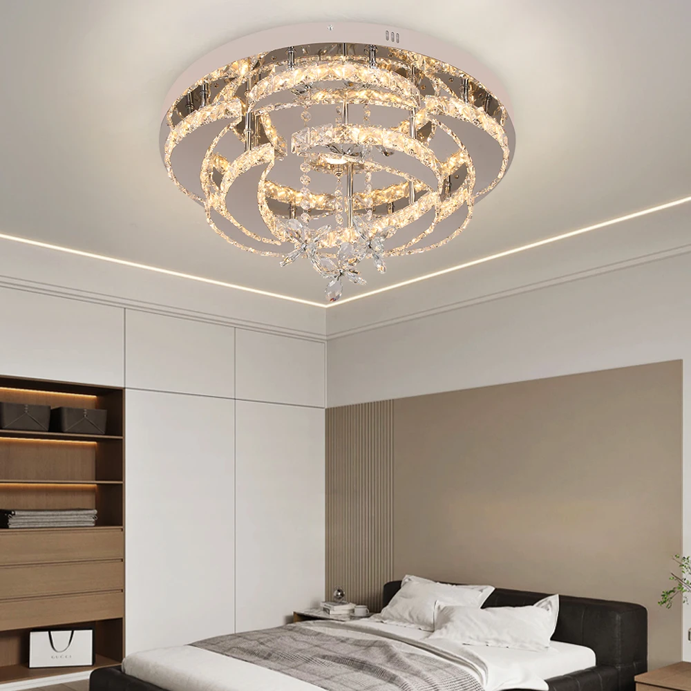 Modern Chandelier Ceiling Lamp K9 Luxury Crystal Led Living Dining Room Decor Pendant Light RC Dimmable Luminaire Home Fixture