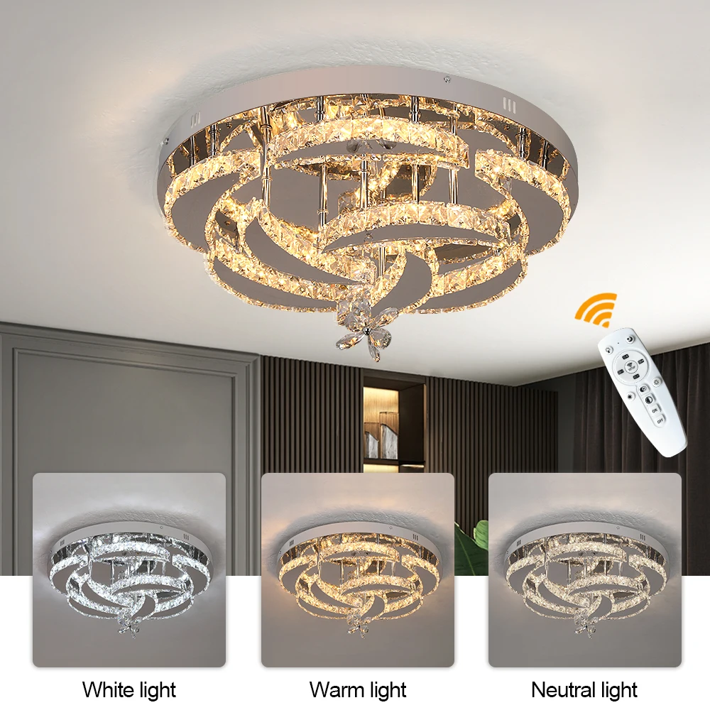 Modern Chandelier Ceiling Lamp K9 Luxury Crystal Led Living Dining Room Decor Pendant Light RC Dimmable Luminaire Home Fixture