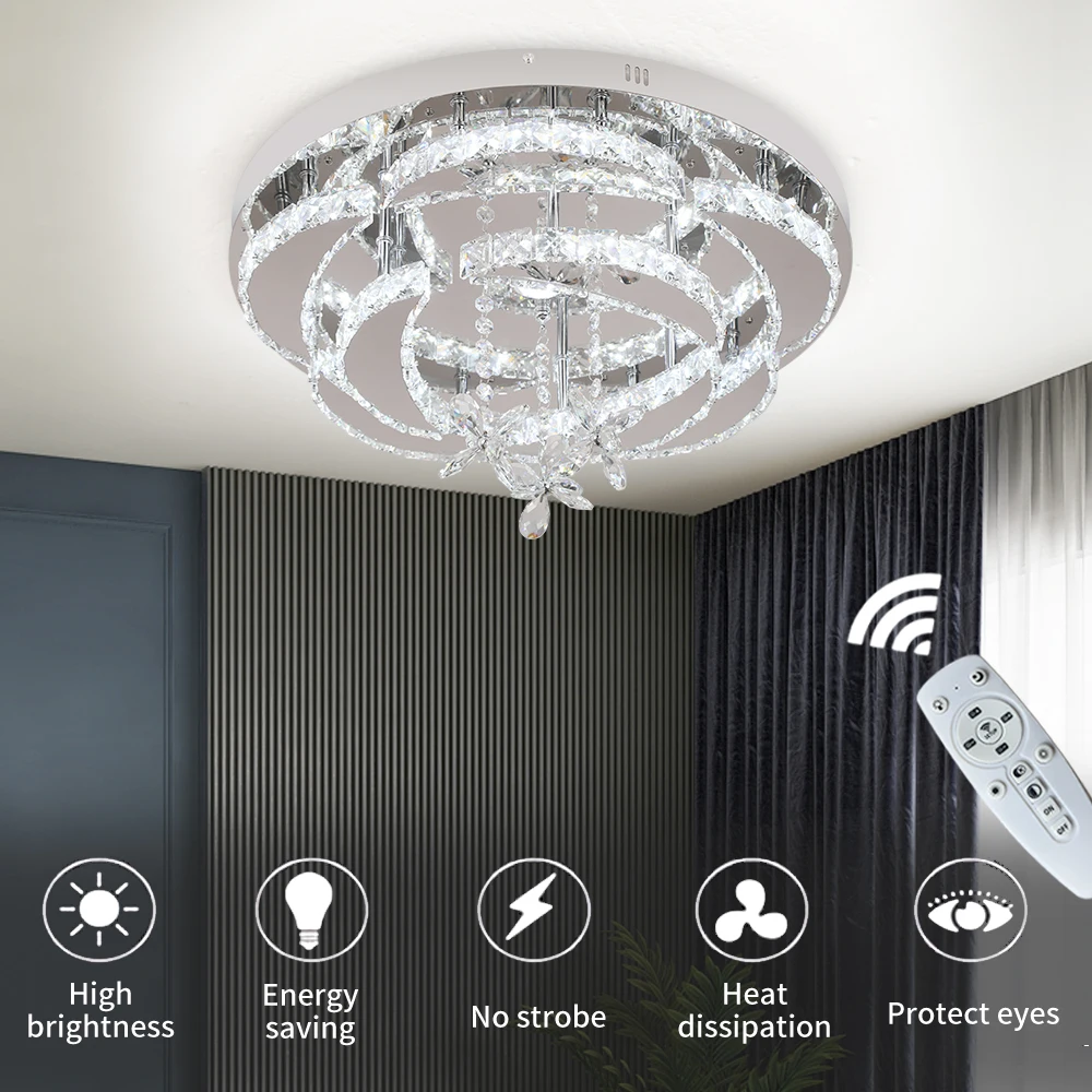Modern Chandelier Ceiling Lamp K9 Luxury Crystal Led Living Dining Room Decor Pendant Light RC Dimmable Luminaire Home Fixture