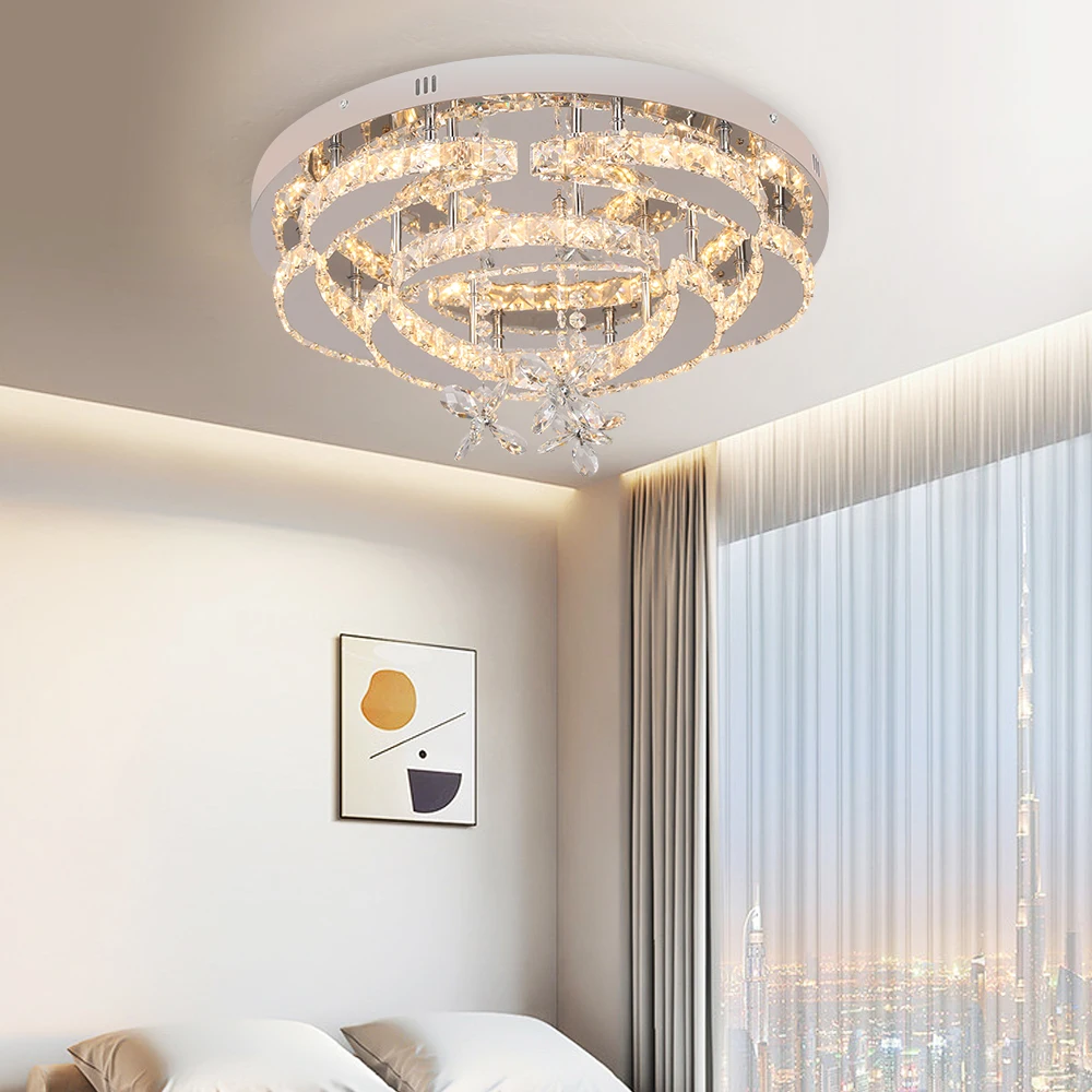 Modern Chandelier Ceiling Lamp K9 Luxury Crystal Led Living Dining Room Decor Pendant Light RC Dimmable Luminaire Home Fixture
