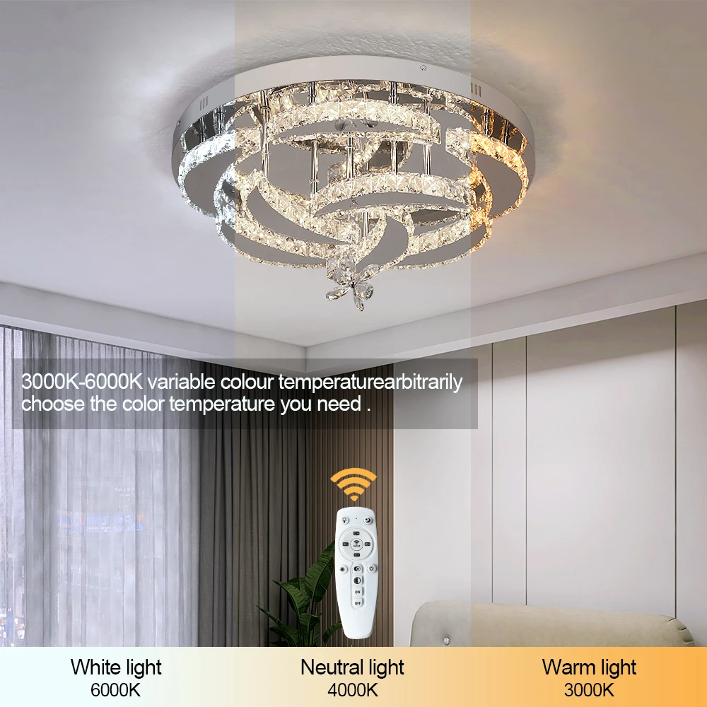 Modern Chandelier Ceiling Lamp K9 Luxury Crystal Led Living Dining Room Decor Pendant Light RC Dimmable Luminaire Home Fixture