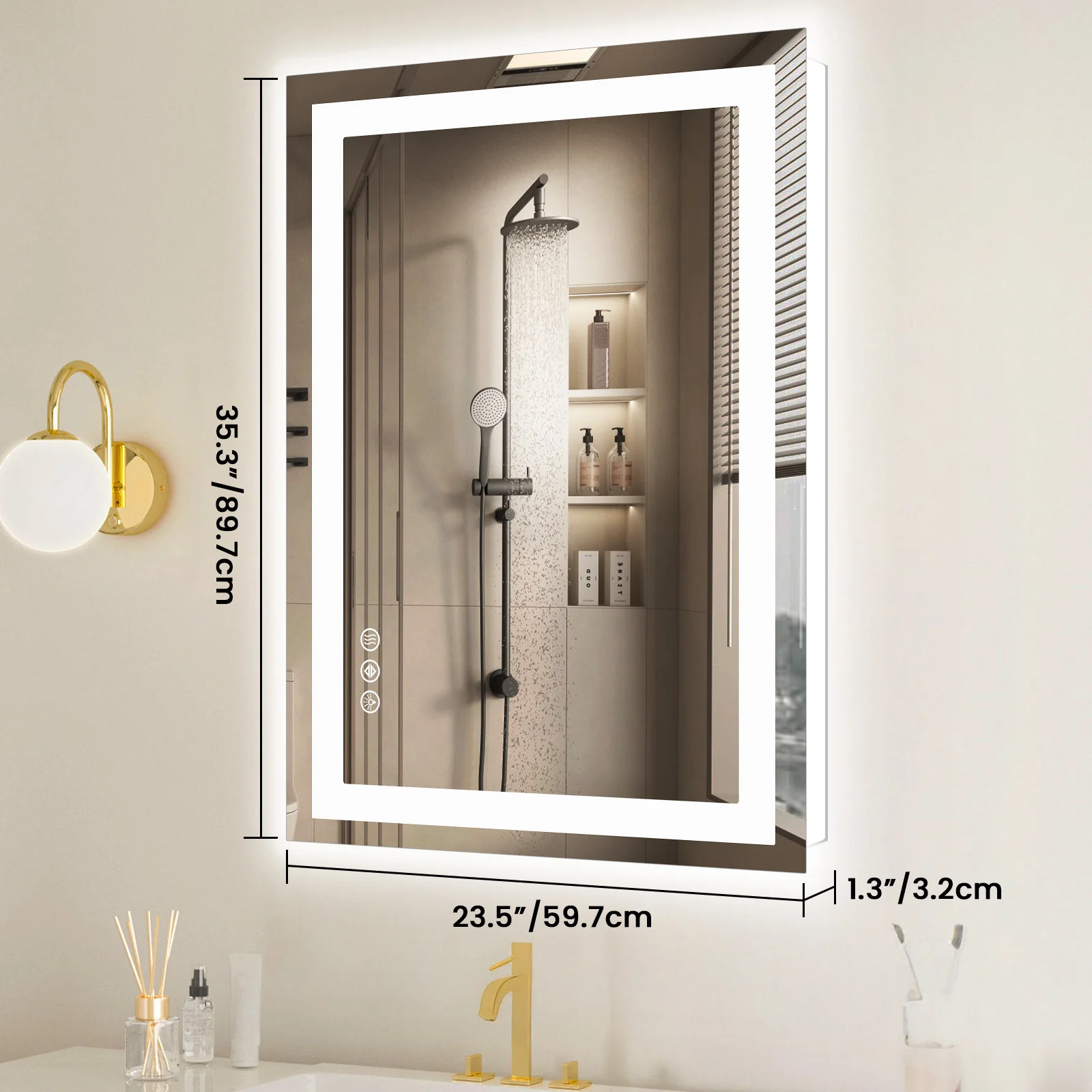 JHK 36"x 24"LED Bathroom Vanity Mirror for Wall Memory Function Tempered Glass with Front Light and Backlit For Living Room