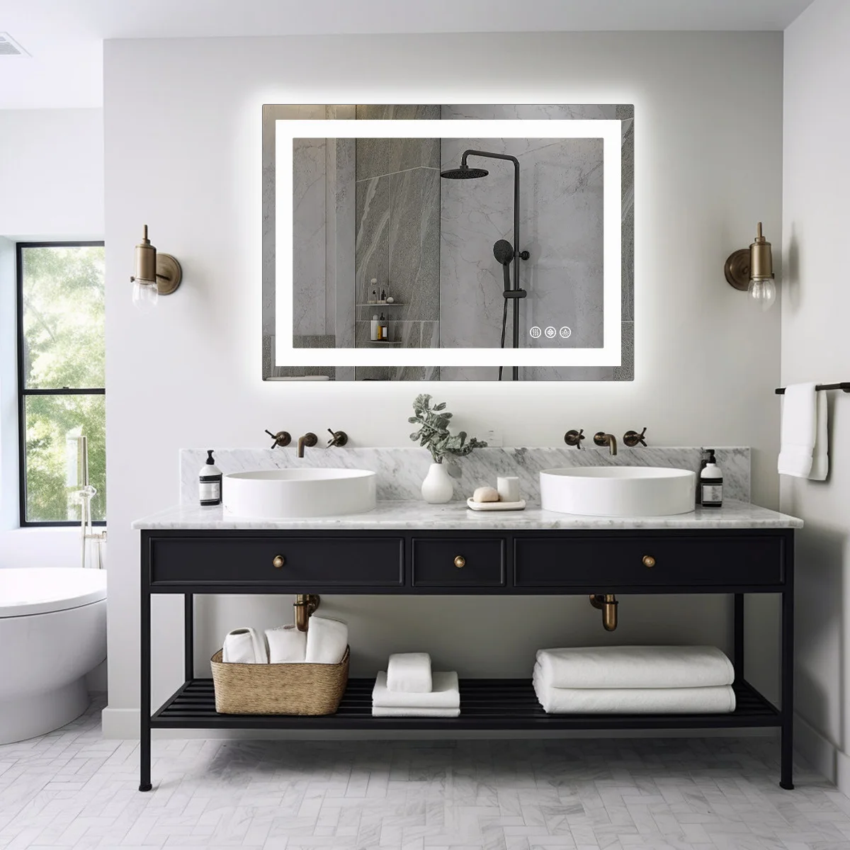 JHK 36"x 24"LED Bathroom Vanity Mirror for Wall Memory Function Tempered Glass with Front Light and Backlit For Living Room