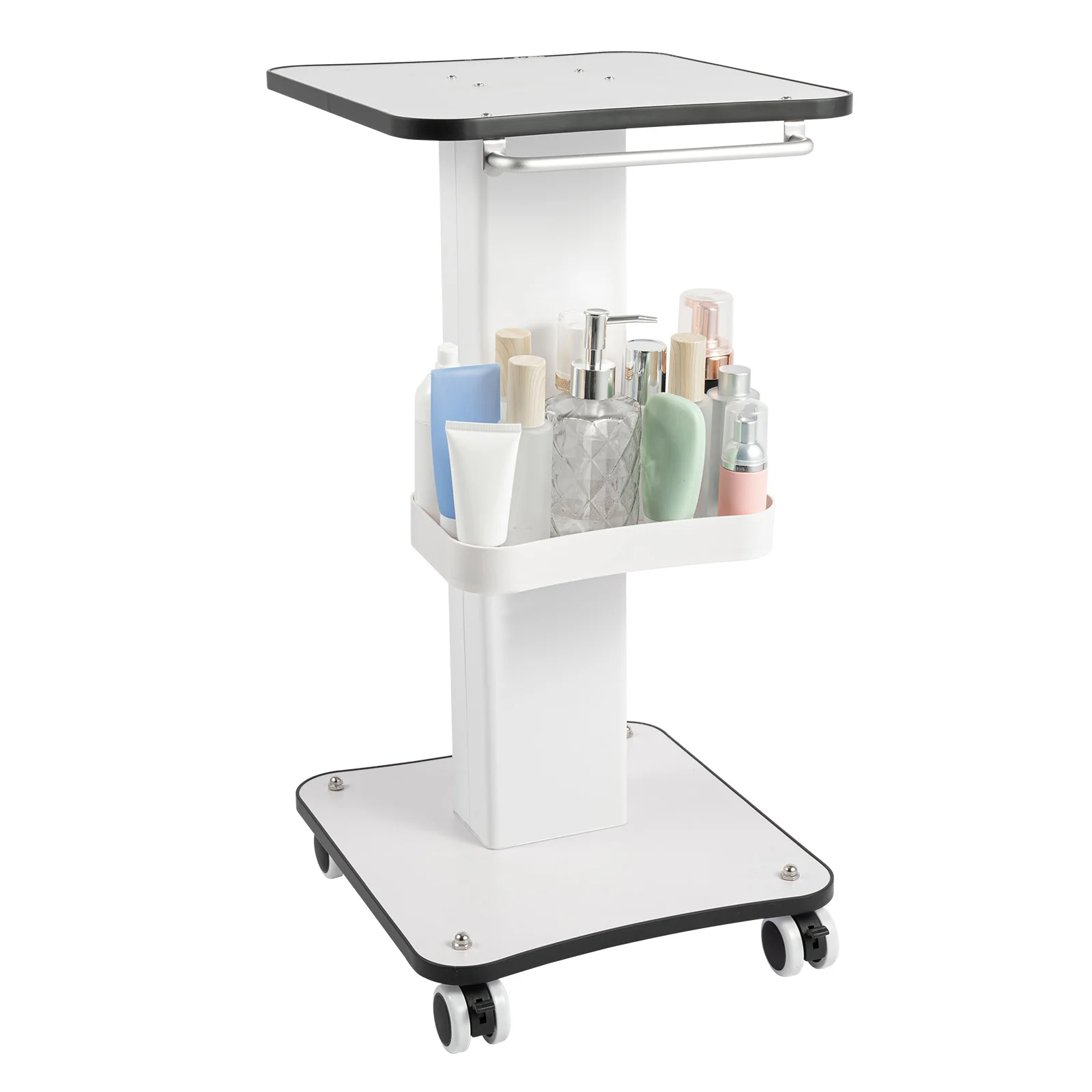 Beauty Trolley Cart for Salon, 33lbs Load Capacity, 4 Lockable Silent 360° Wheels, Multifunctional Beauty Trolley with Tray