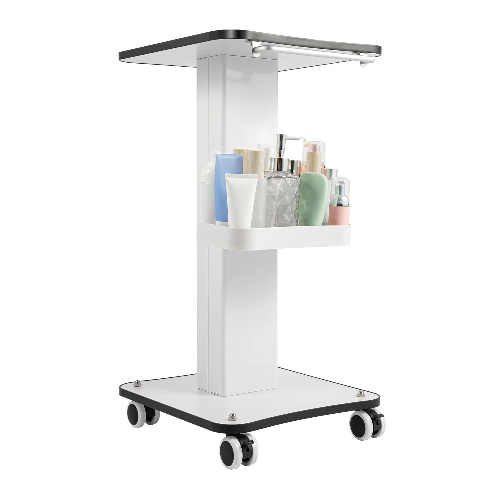 Beauty Trolley Cart for Salon, 33lbs Load Capacity, 4 Lockable Silent 360° Wheels, Multifunctional Beauty Trolley with Tray