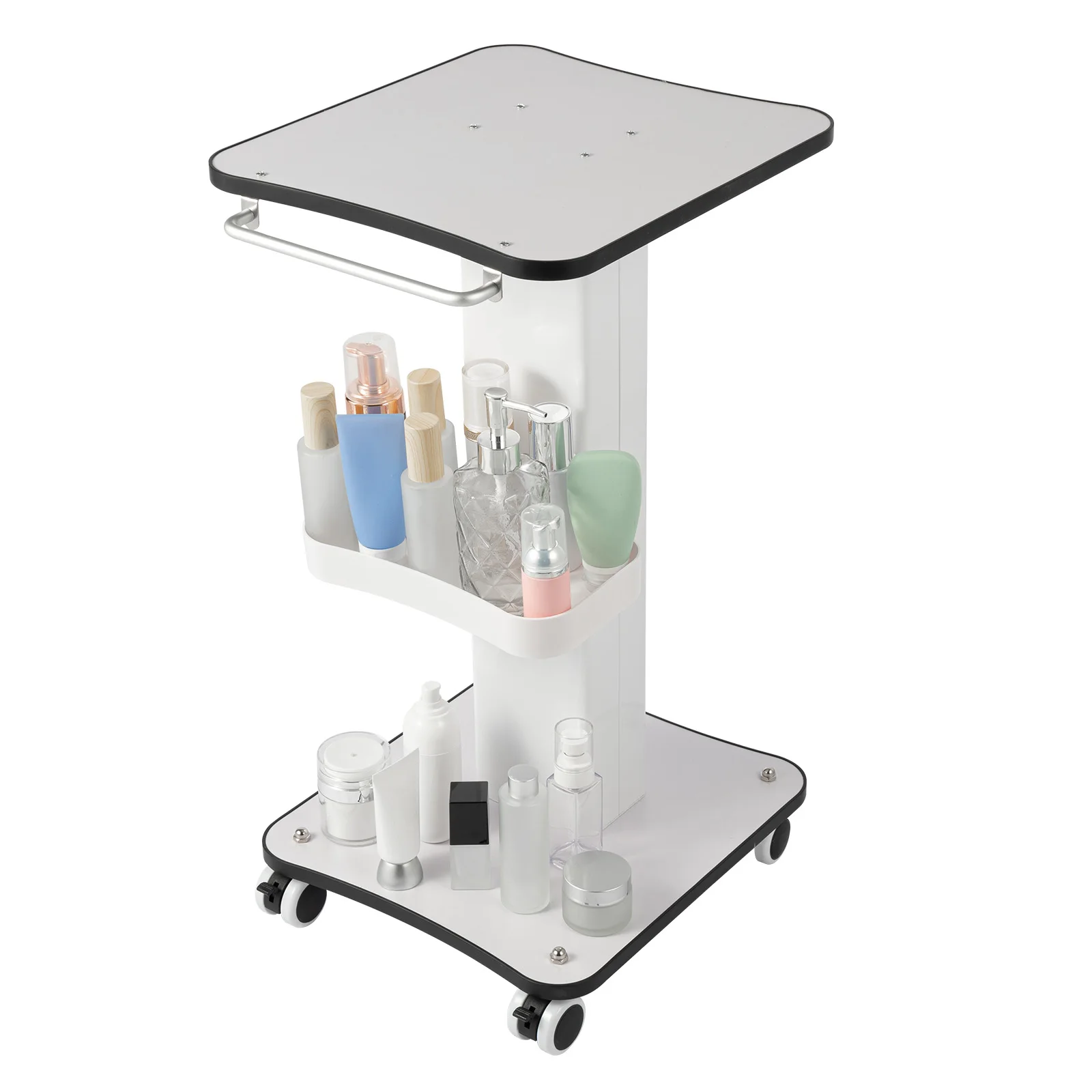 Beauty Trolley Cart for Salon, 33lbs Load Capacity, 4 Lockable Silent 360° Wheels, Multifunctional Beauty Trolley with Tray
