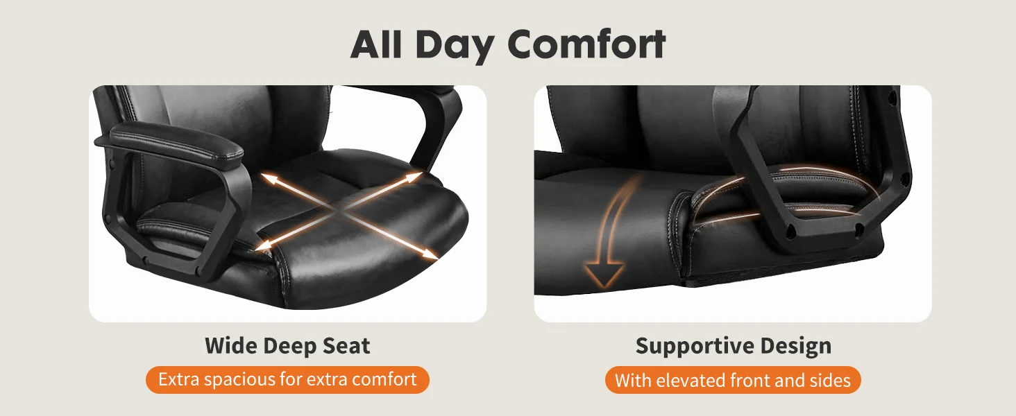 JHK Ergonomic Office Chair Heavy Duty Task Desk Chair with Flip-up Arms PU Leather Adjustable Swivel Rolling Gaming Chair
