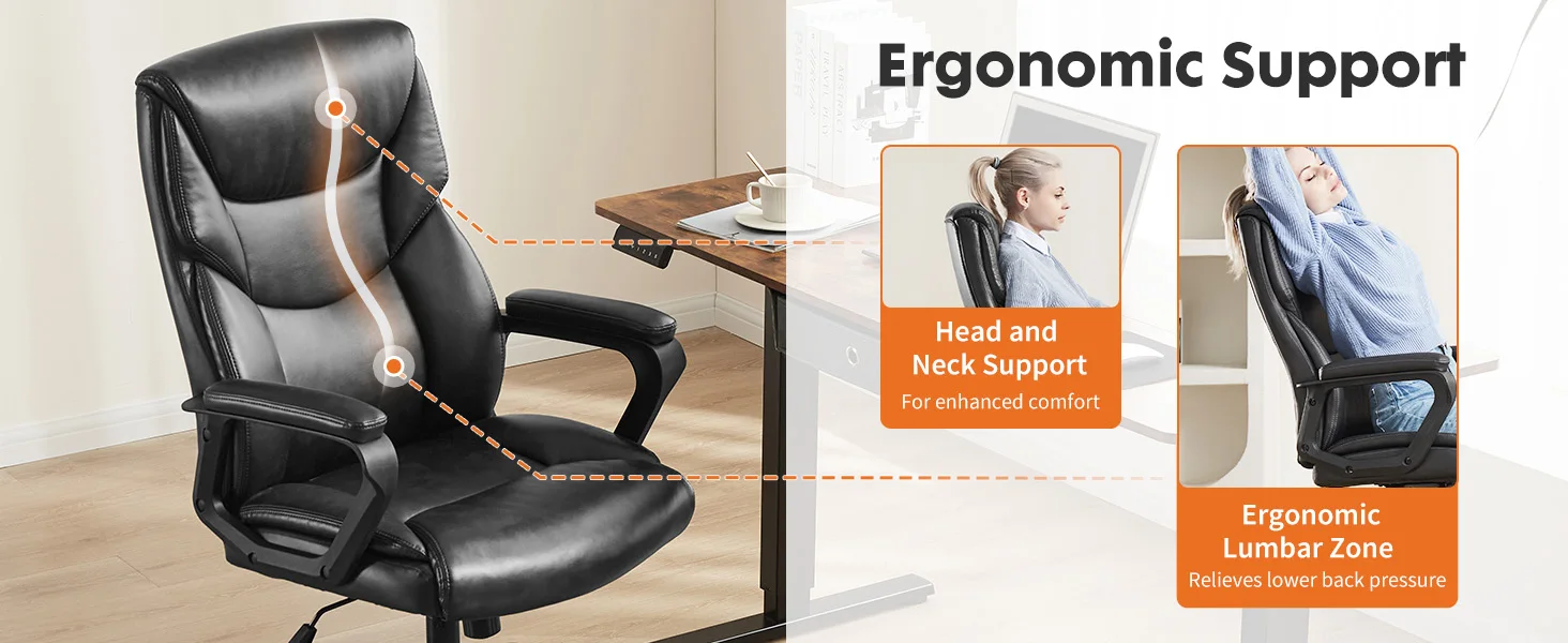 JHK Ergonomic Office Chair Heavy Duty Task Desk Chair with Flip-up Arms PU Leather Adjustable Swivel Rolling Gaming Chair