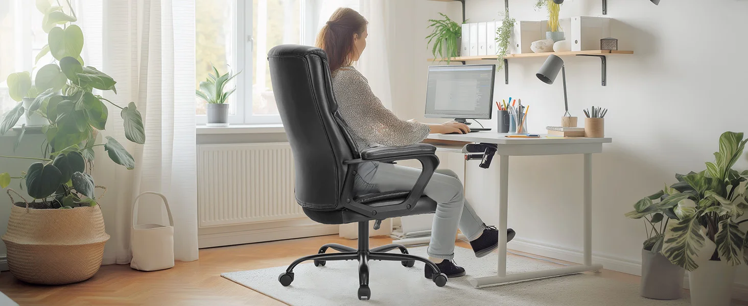 JHK Ergonomic Office Chair Heavy Duty Task Desk Chair with Flip-up Arms PU Leather Adjustable Swivel Rolling Gaming Chair