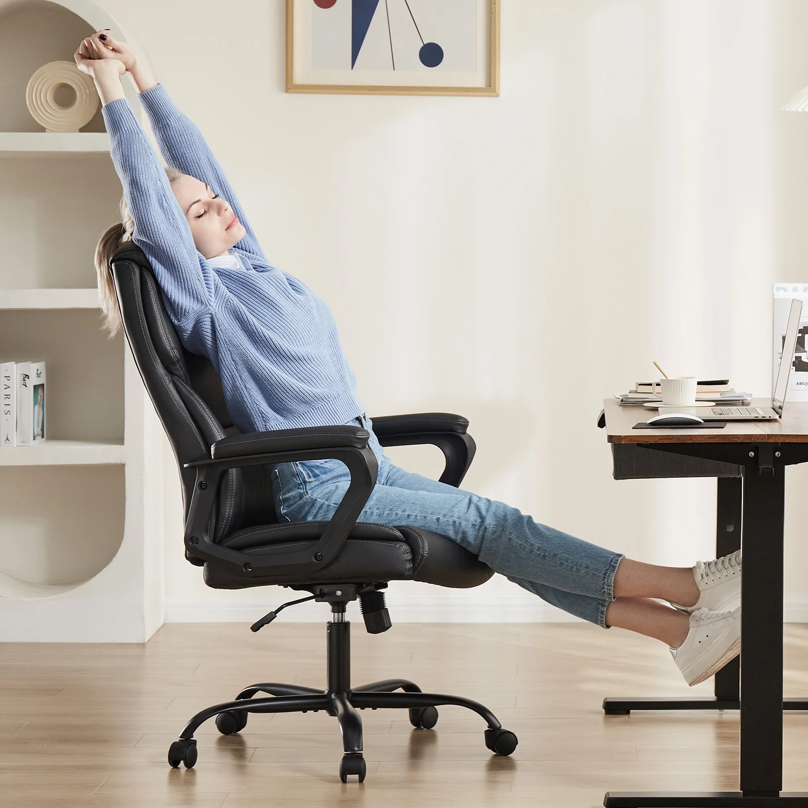 JHK Ergonomic Office Chair Heavy Duty Task Desk Chair with Flip-up Arms PU Leather Adjustable Swivel Rolling Gaming Chair