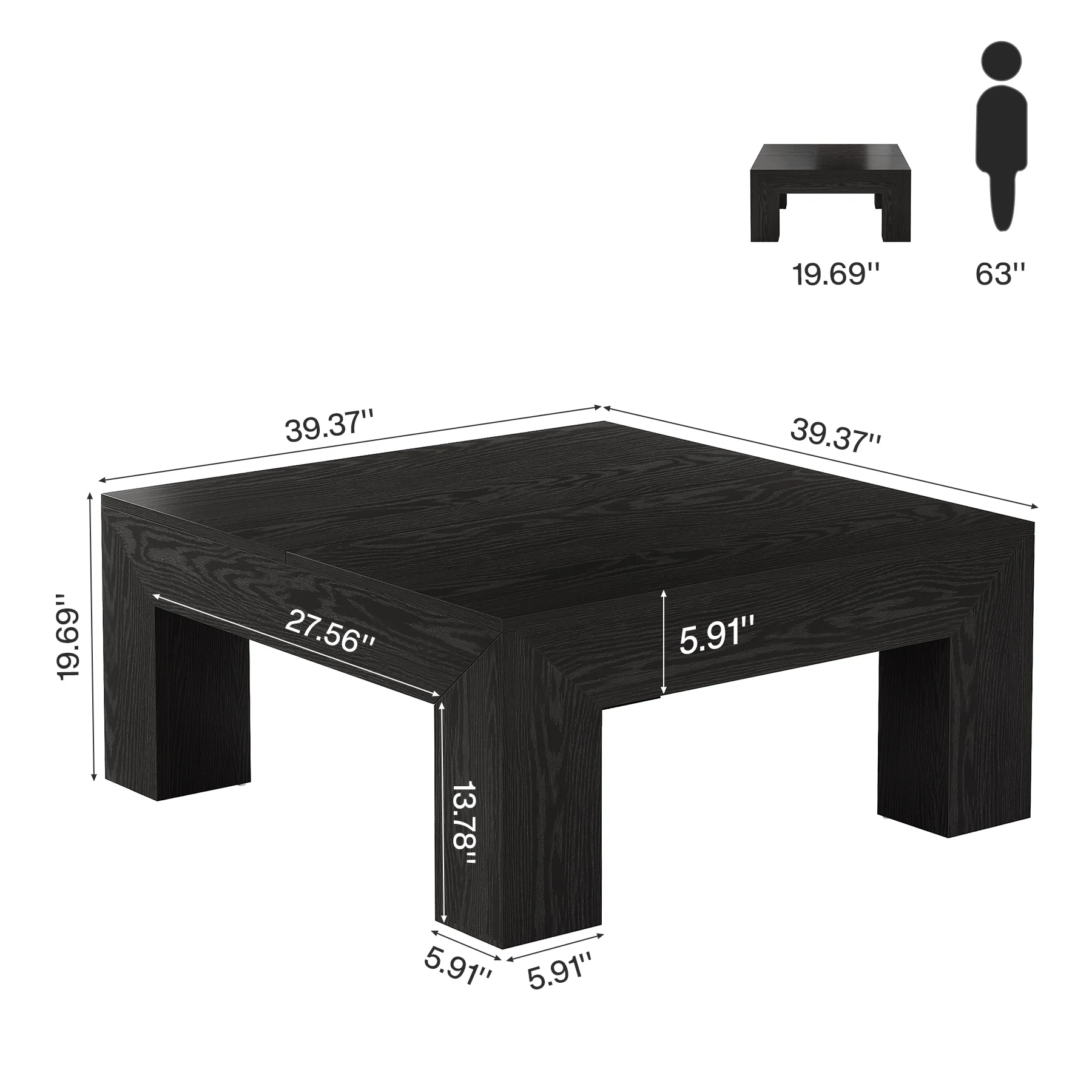 Tribesigns 39.4-Inch Square Coffee Table for Living Room, Farmhouse All MDF Accent Center Cocktail Table with Sturdy Wooden Legs