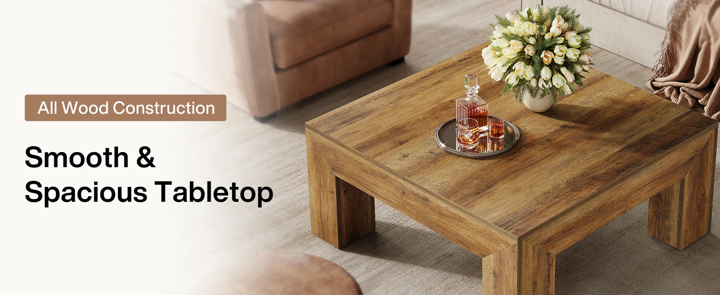 Tribesigns 39.4-Inch Square Coffee Table for Living Room, Farmhouse All MDF Accent Center Cocktail Table with Sturdy Wooden Legs