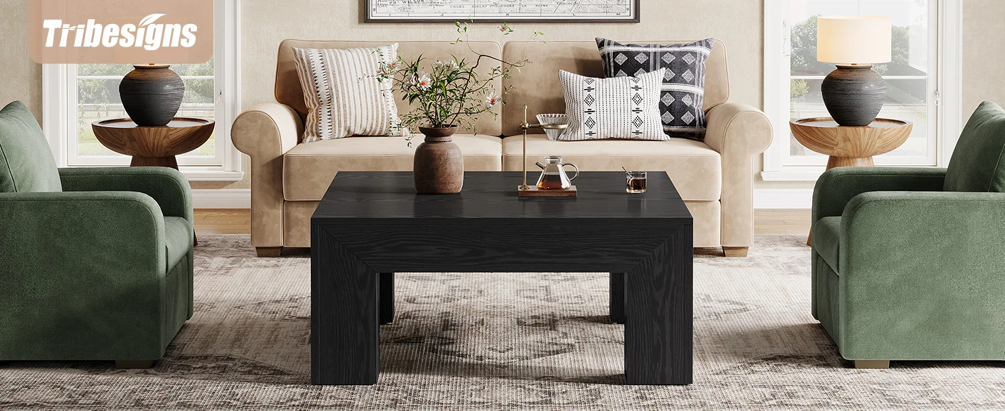 Tribesigns 39.4-Inch Square Coffee Table for Living Room, Farmhouse All MDF Accent Center Cocktail Table with Sturdy Wooden Legs