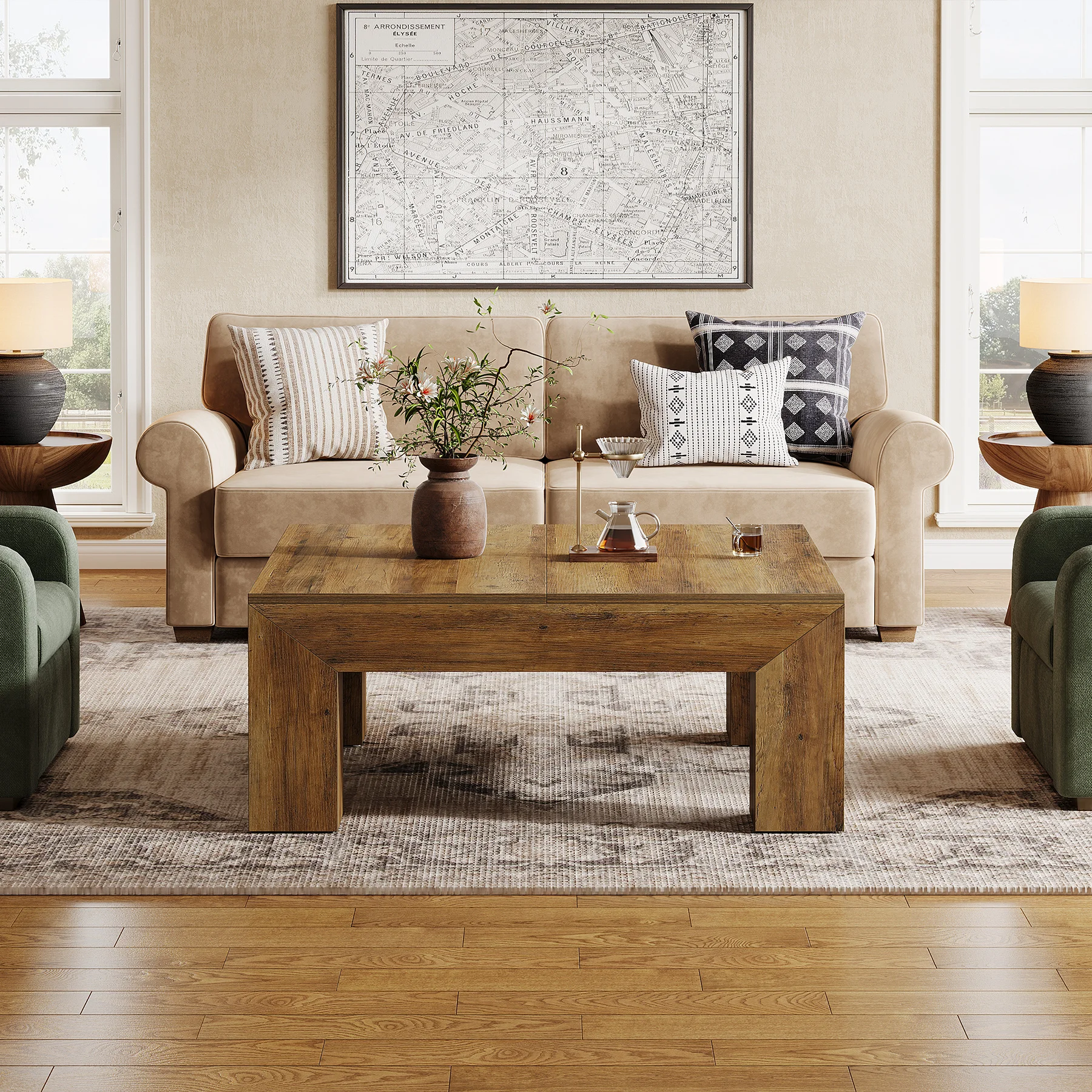 Tribesigns 39.4-Inch Square Coffee Table for Living Room, Farmhouse All MDF Accent Center Cocktail Table with Sturdy Wooden Legs