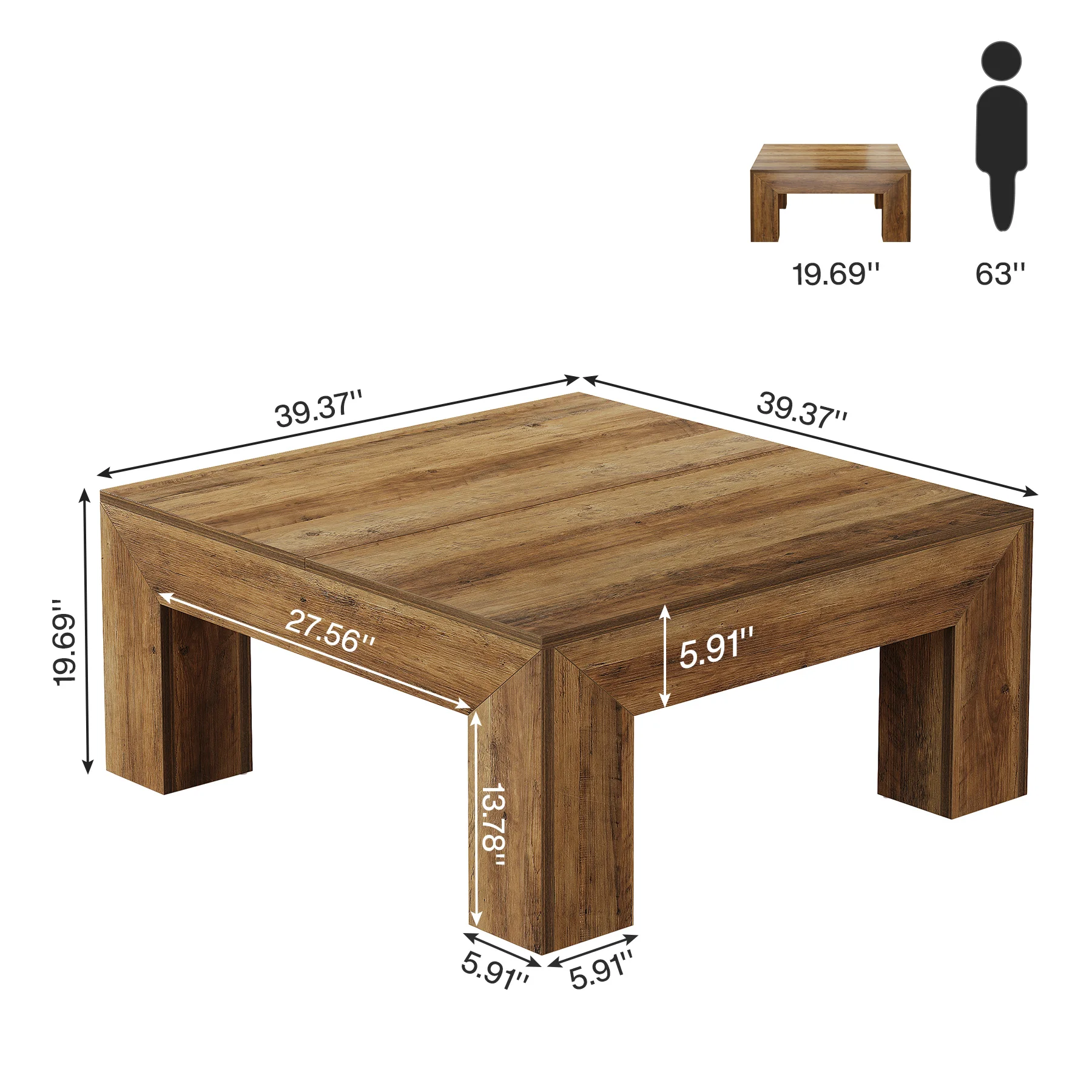 Tribesigns 39.4-Inch Square Coffee Table for Living Room, Farmhouse All MDF Accent Center Cocktail Table with Sturdy Wooden Legs