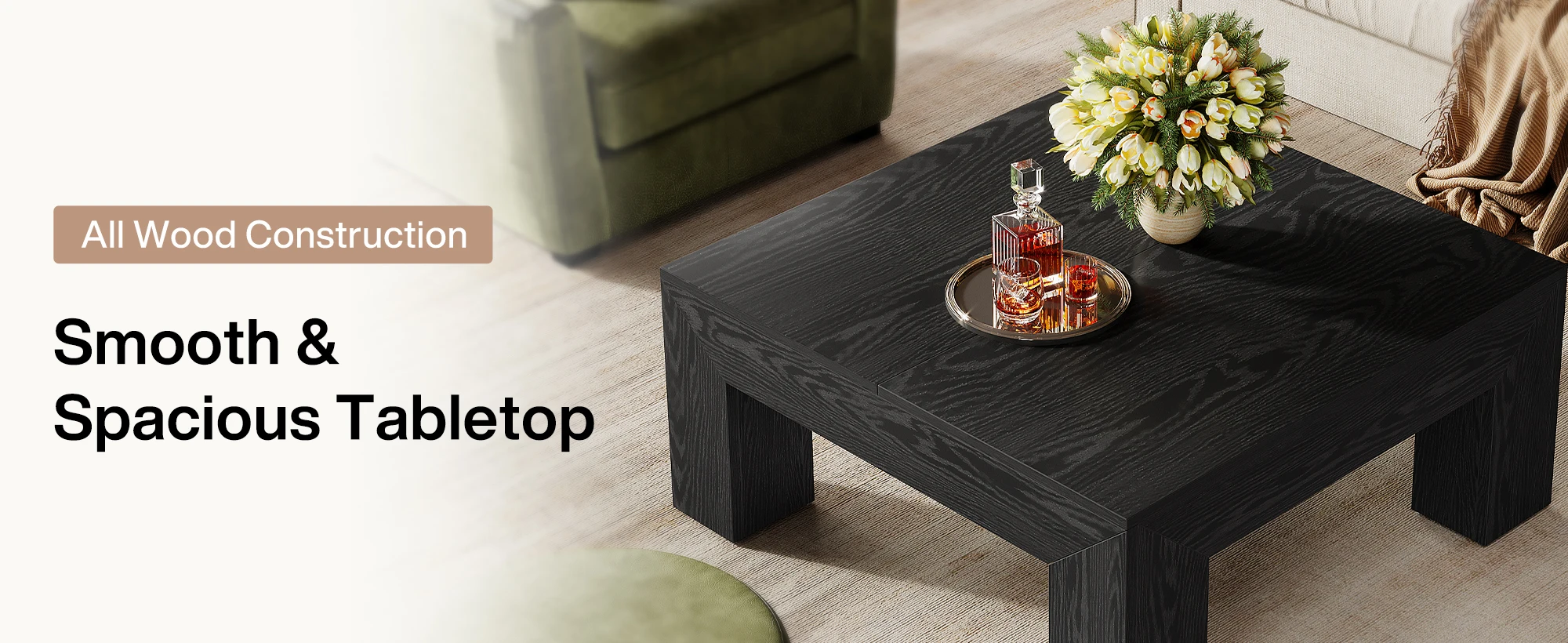 Tribesigns 39.4-Inch Square Coffee Table for Living Room, Farmhouse All MDF Accent Center Cocktail Table with Sturdy Wooden Legs