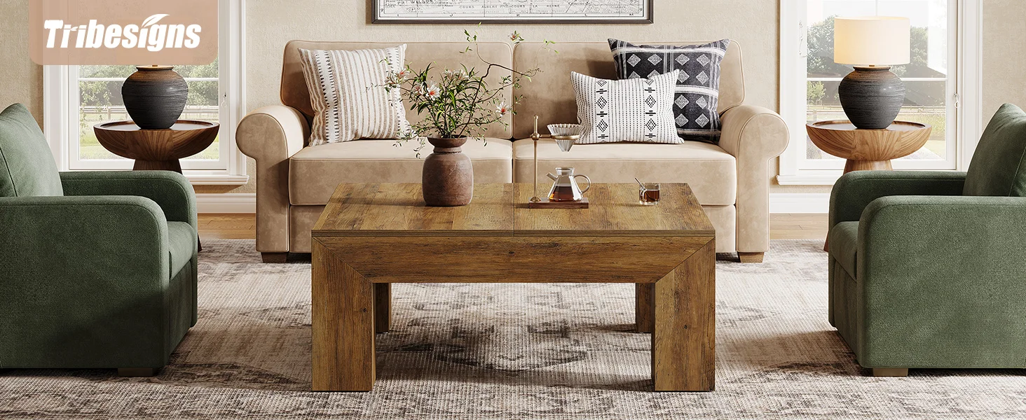 Tribesigns 39.4-Inch Square Coffee Table for Living Room, Farmhouse All MDF Accent Center Cocktail Table with Sturdy Wooden Legs