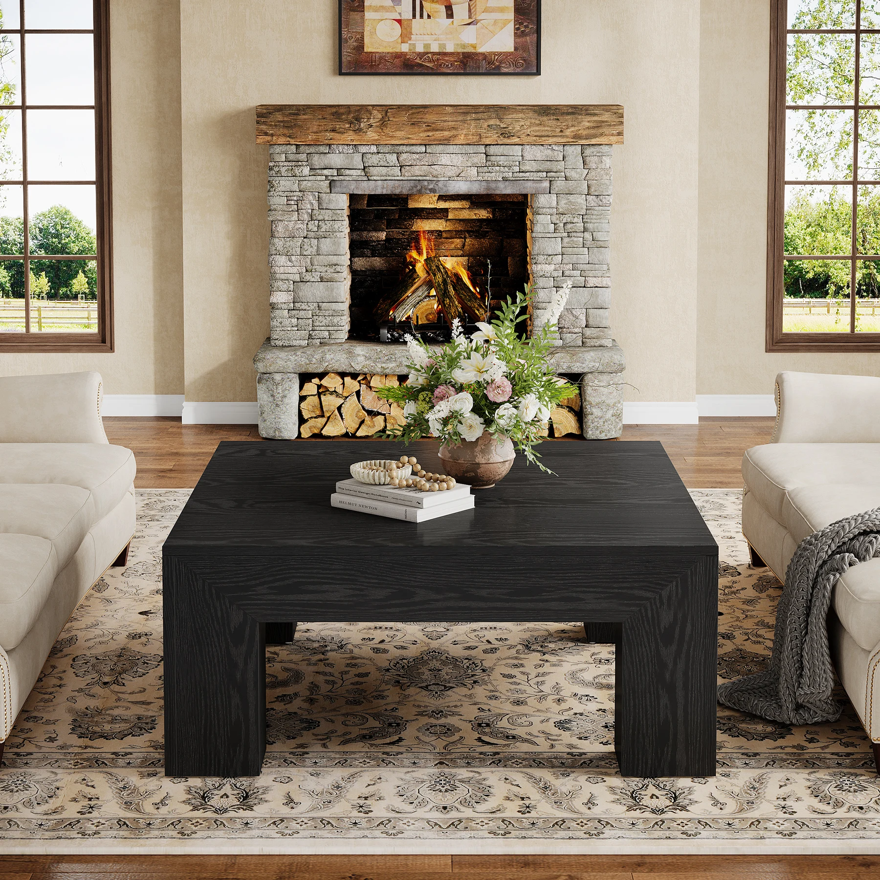 Tribesigns 39.4-Inch Square Coffee Table for Living Room, Farmhouse All MDF Accent Center Cocktail Table with Sturdy Wooden Legs