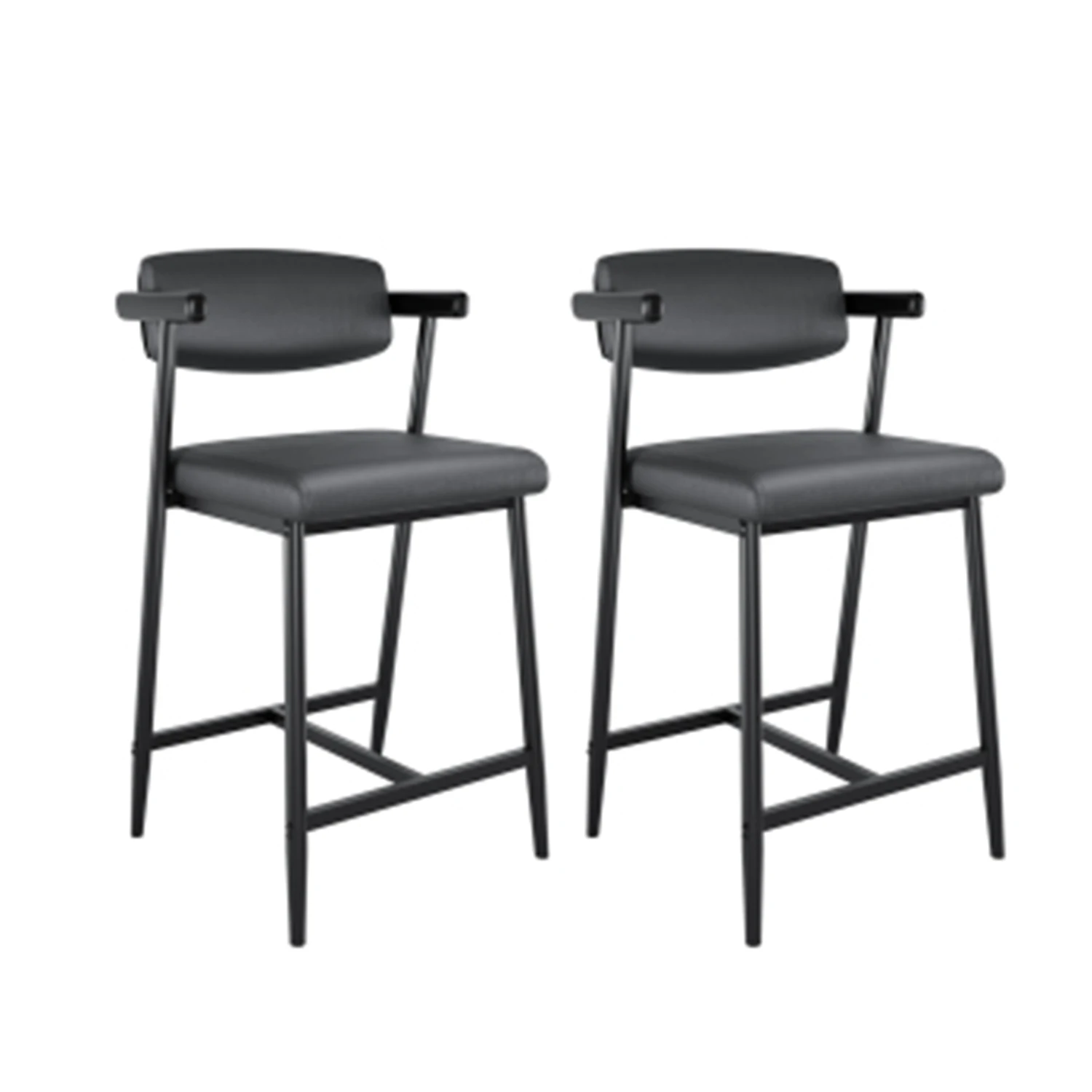 2PCS Modern Bar Stools Set with Back & Upholstered Wider Seat, Metal Bar Stools with Footrest for Kitchen Island Easy Assembly