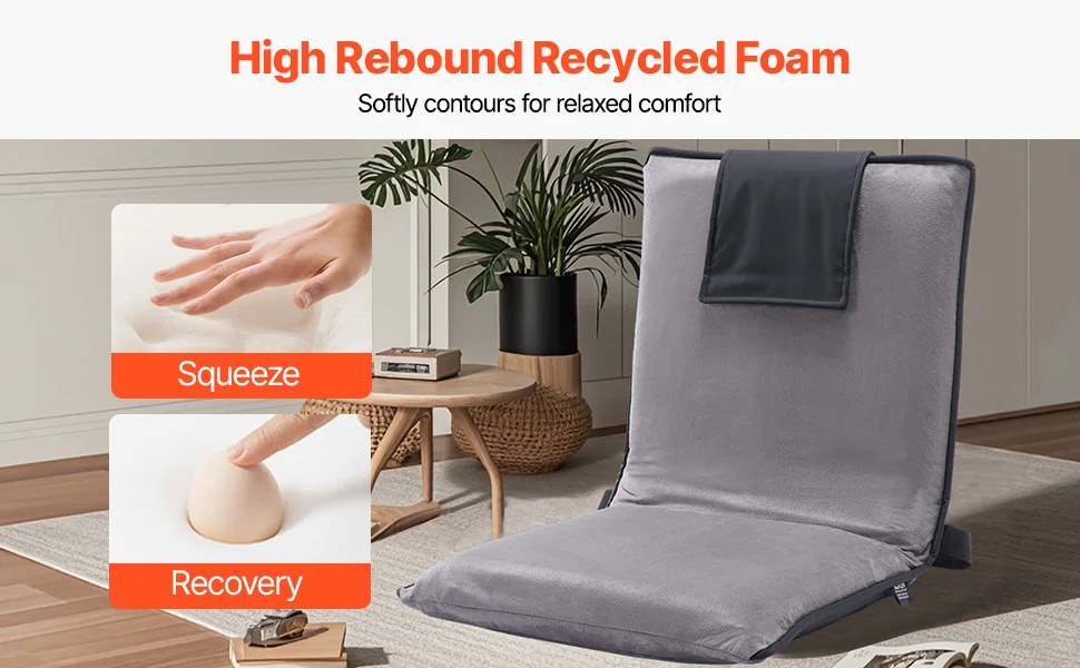 SucceBuy Floor Chair Recycled Foam Folding Sofa Chair Multifunctional Floor Chair with Back Support Ideal for Sleeping Reading