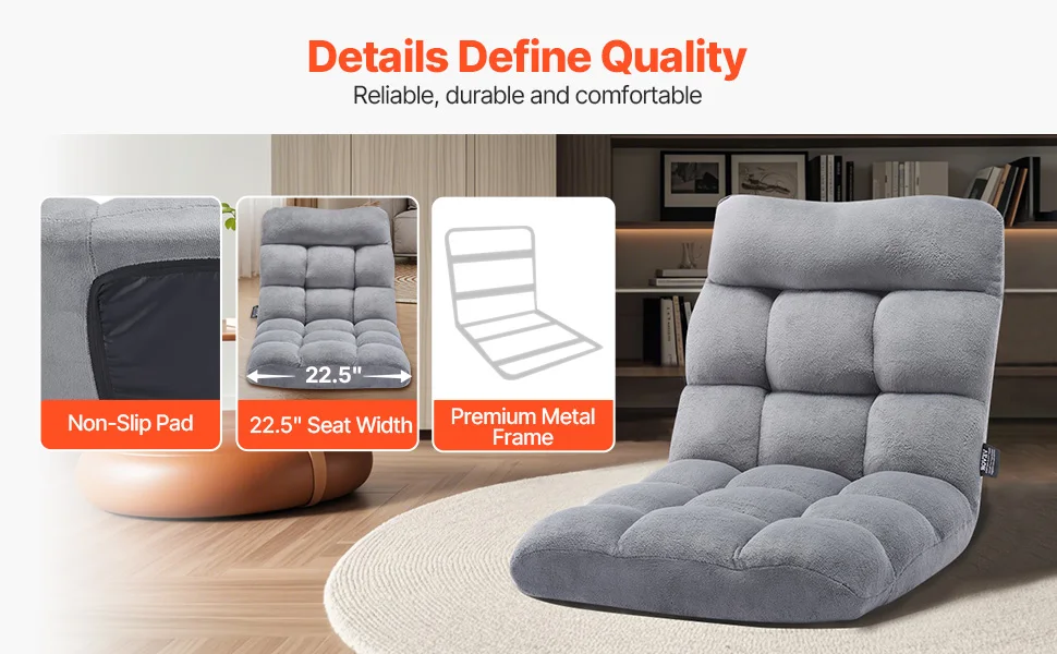 SucceBuy Floor Chair Recycled Foam Folding Sofa Chair Multifunctional Floor Chair with Back Support Ideal for Sleeping Reading