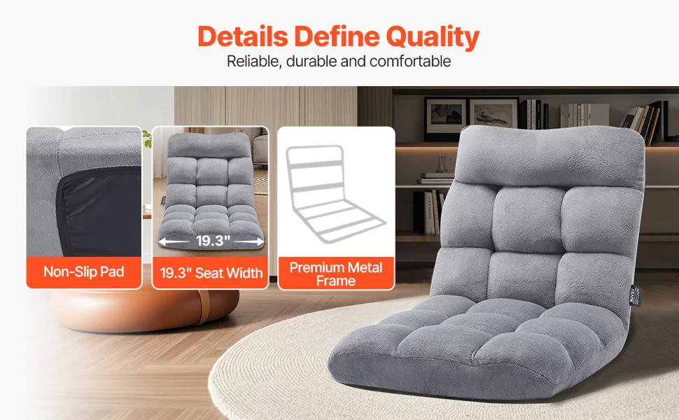 SucceBuy Floor Chair Recycled Foam Folding Sofa Chair Multifunctional Floor Chair with Back Support Ideal for Sleeping Reading