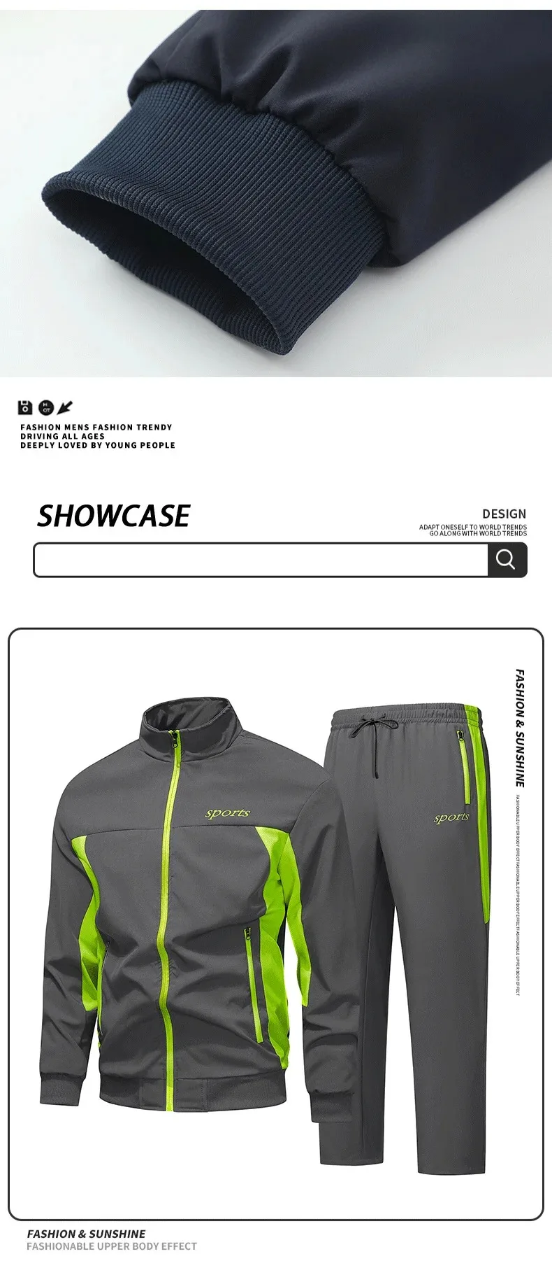 Men's Spring Autumn Track Suit 2 Piece Set Stand Collar Jacket with Pants Casual Sports Running Outfit Matching Athletic Wear