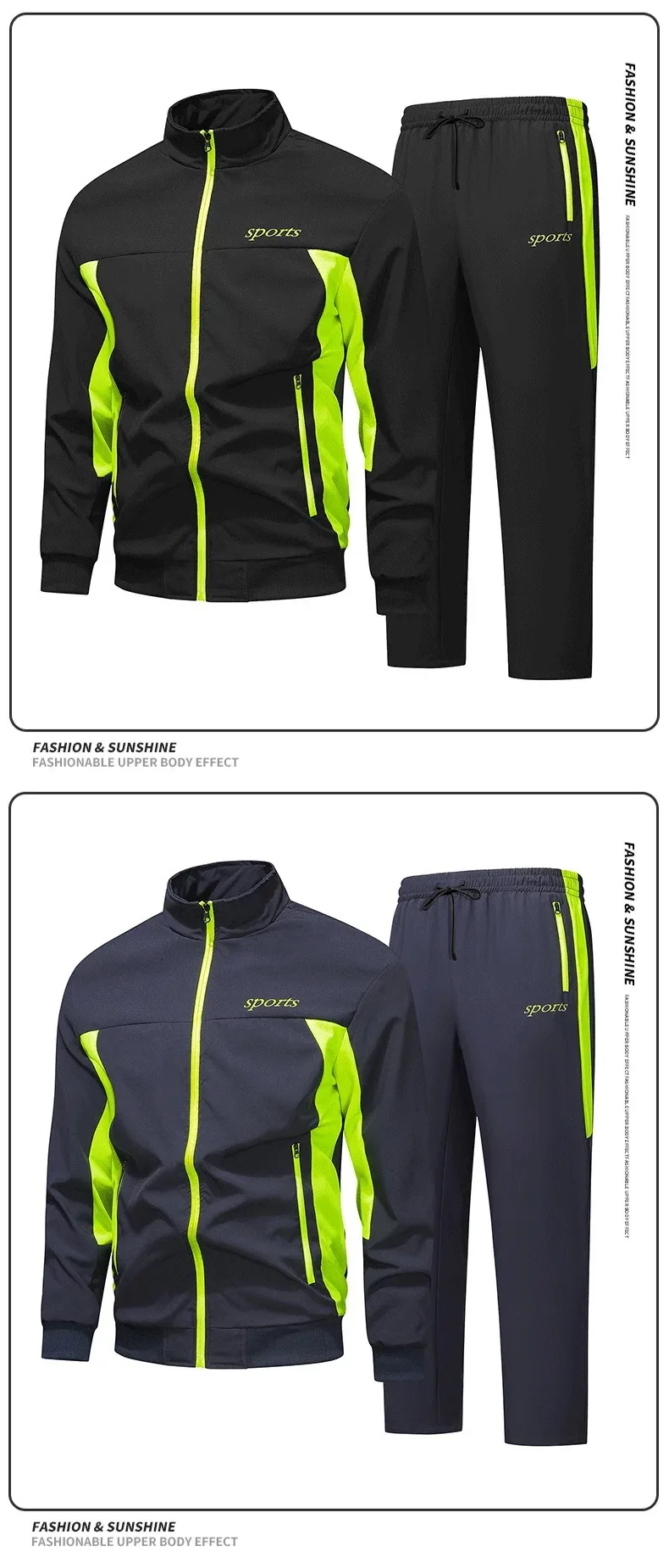 Men's Spring Autumn Track Suit 2 Piece Set Stand Collar Jacket with Pants Casual Sports Running Outfit Matching Athletic Wear