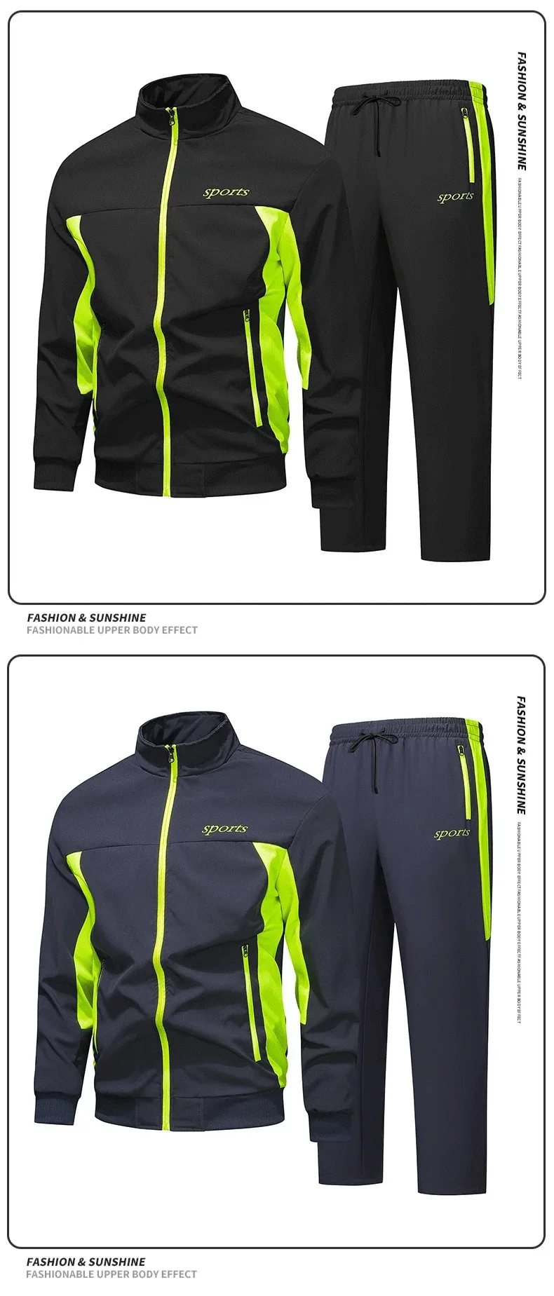 Men's Spring Autumn Track Suit 2 Piece Set Stand Collar Jacket with Pants Casual Sports Running Outfit Matching Athletic Wear