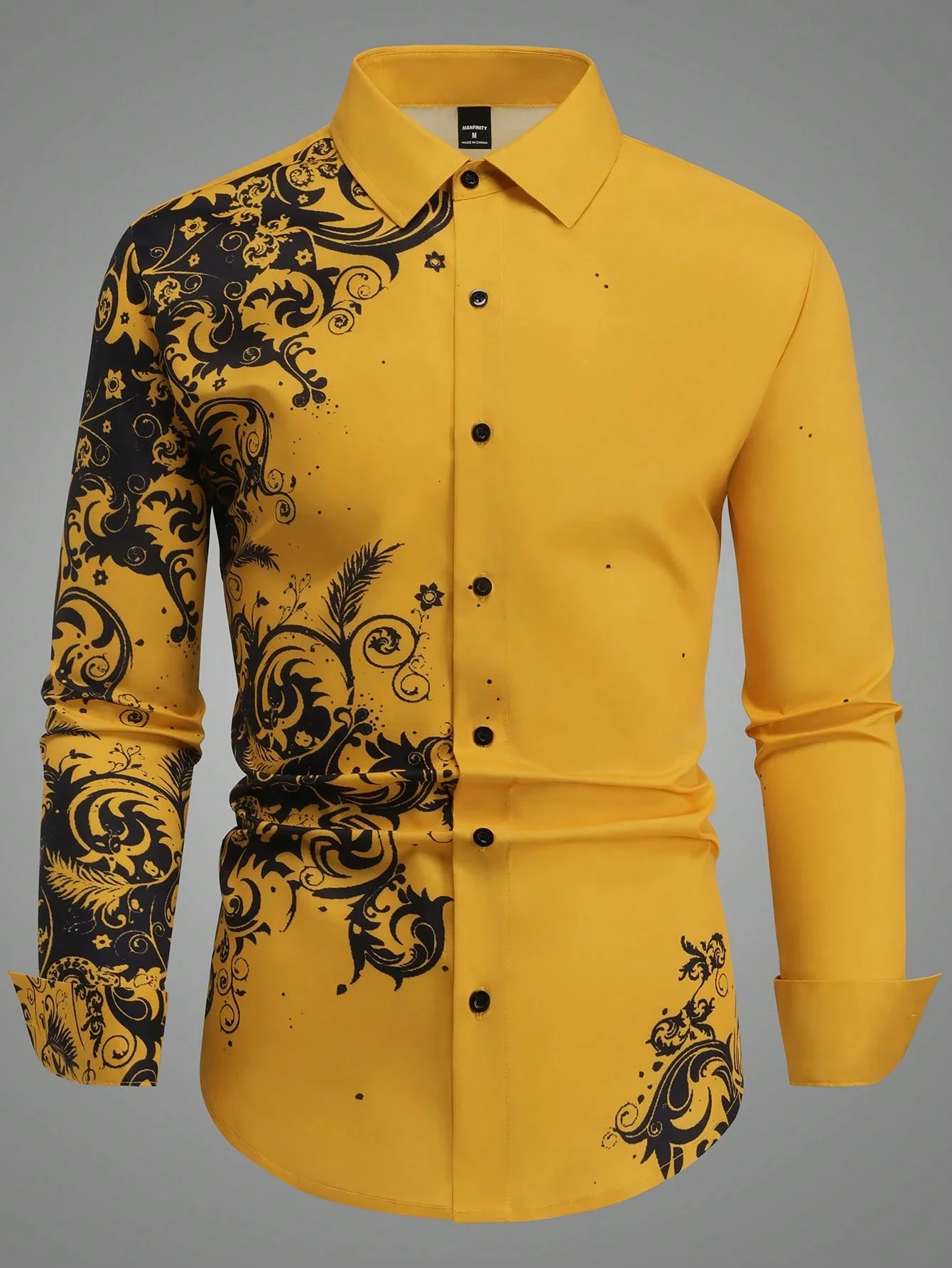 Men's Floral Pattern Shirt 3D Simple Printing Long Sleeve Shirt Men's Casual Fashion Hip-hop Neutral Clothing