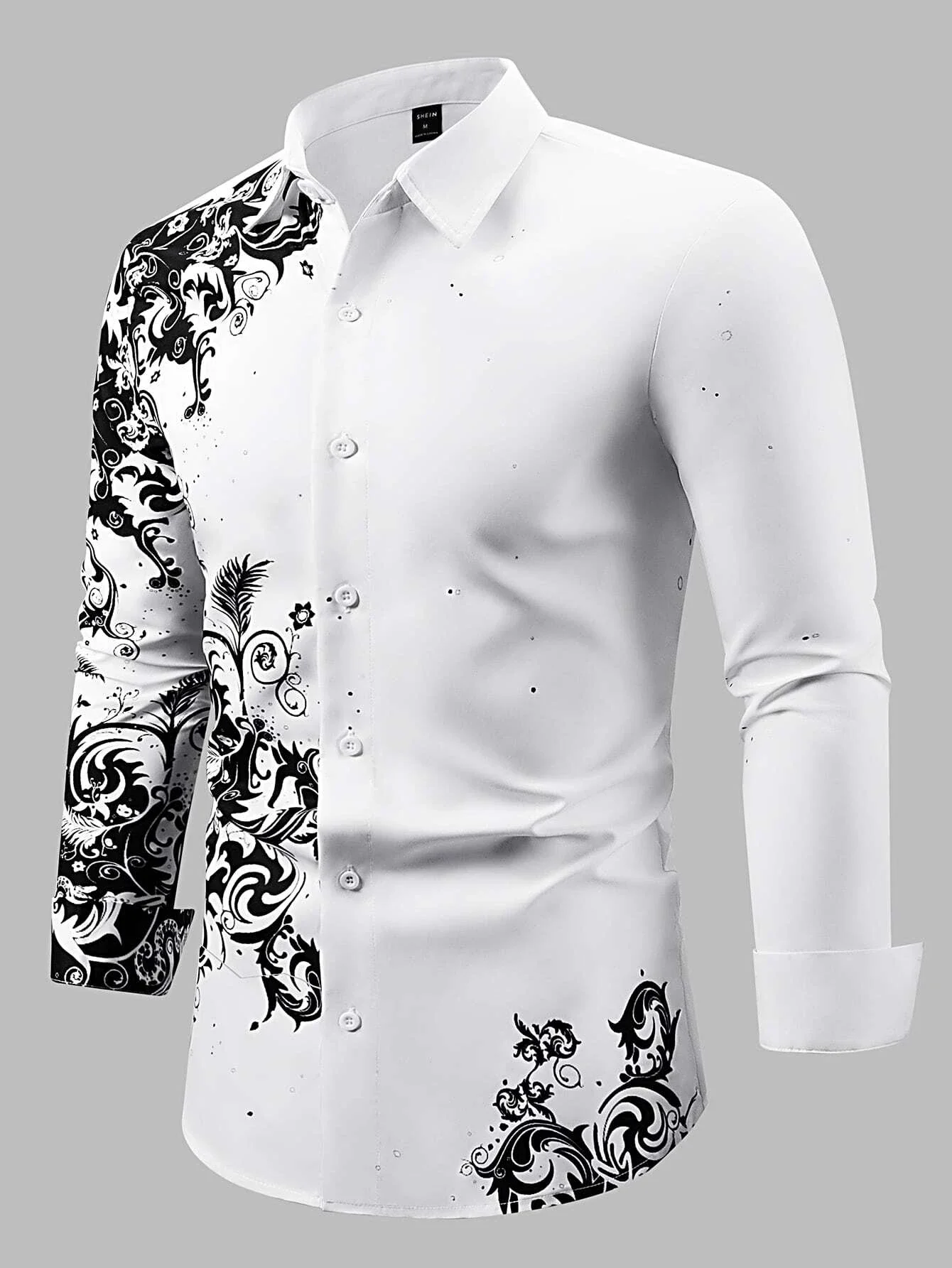 Men's Floral Pattern Shirt 3D Simple Printing Long Sleeve Shirt Men's Casual Fashion Hip-hop Neutral Clothing