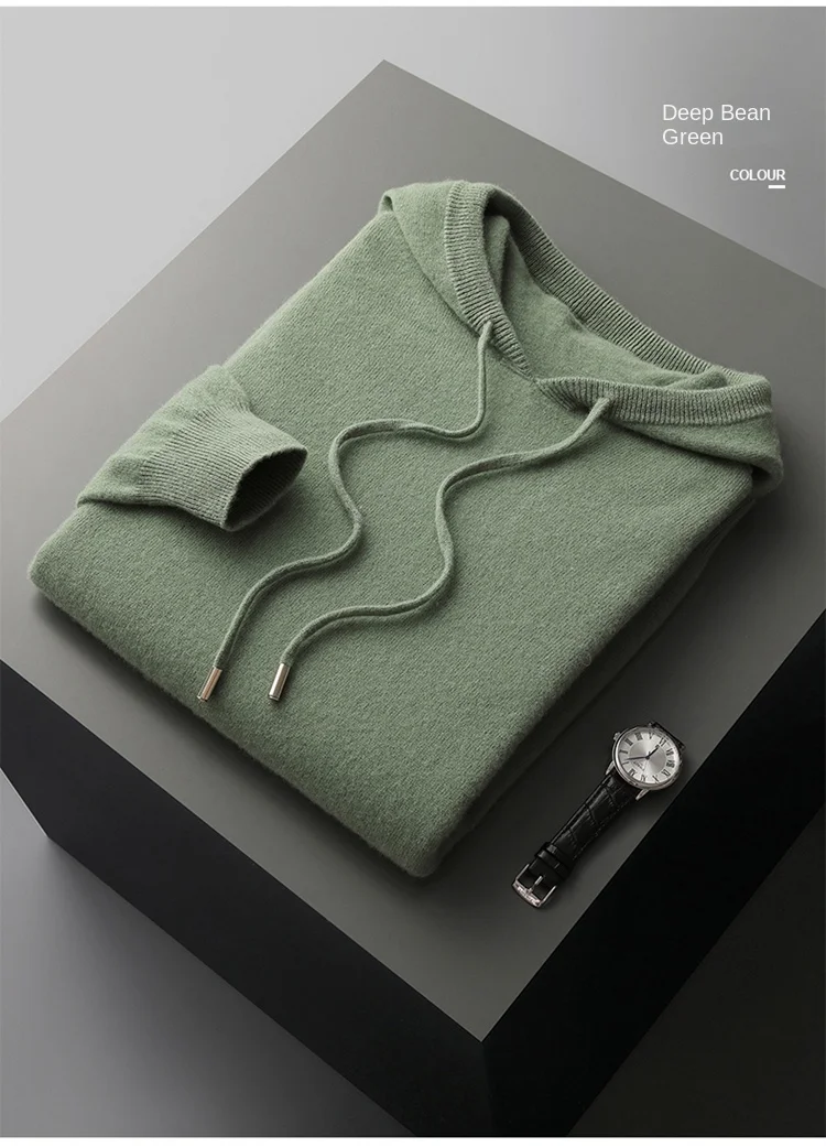 Men's female cashmere One-piece ready-to-wear Hoodie 100% Merino Wool Knitted Sweatshirt Autumn Winter Casual Large Top Long