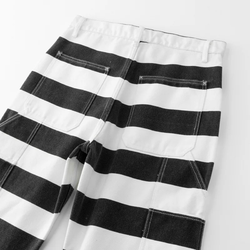 16oz 100% Cotton Heavyweight Striped Work Pants - Thick Canvas Rock & Roll Motorcycle Trousers / Amekaji Rider's Jeans OKONKWO