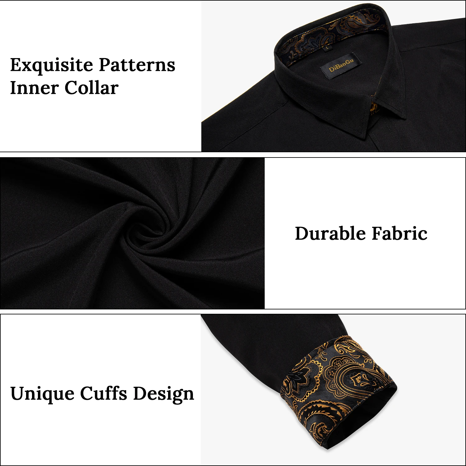 Men's Casual Long Sleeve Shirt with Inner Paisley Contrast Pattern Elegant Turn Down Collar Dress Shirt for Business Date Tops
