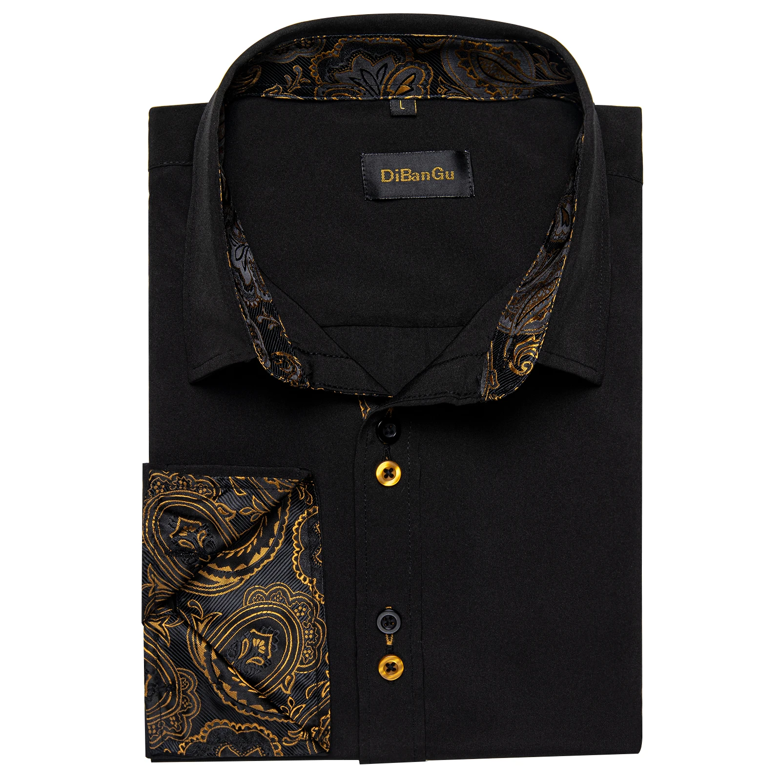 Men's Casual Long Sleeve Shirt with Inner Paisley Contrast Pattern Elegant Turn Down Collar Dress Shirt for Business Date Tops