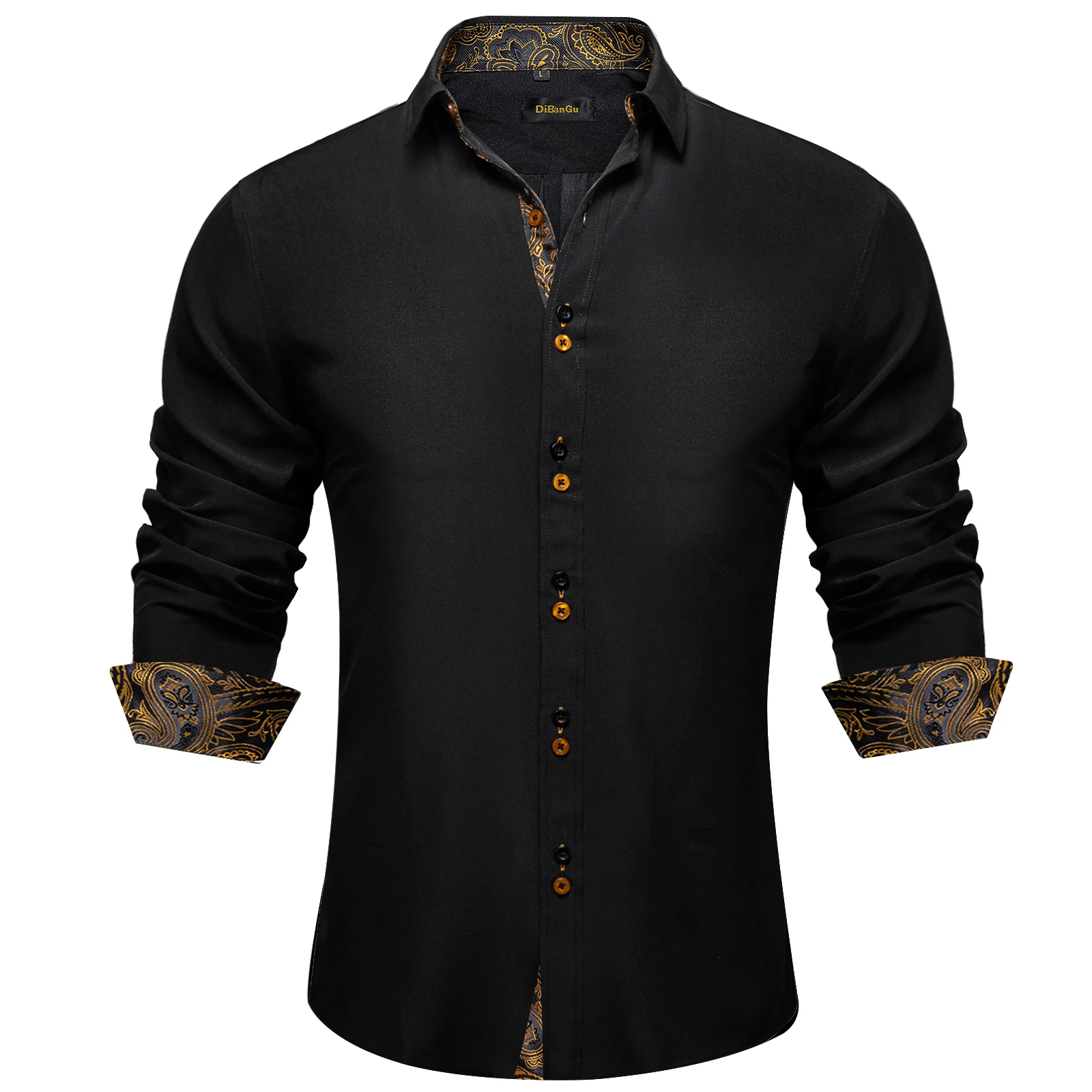 Men's Casual Long Sleeve Shirt with Inner Paisley Contrast Pattern Elegant Turn Down Collar Dress Shirt for Business Date Tops