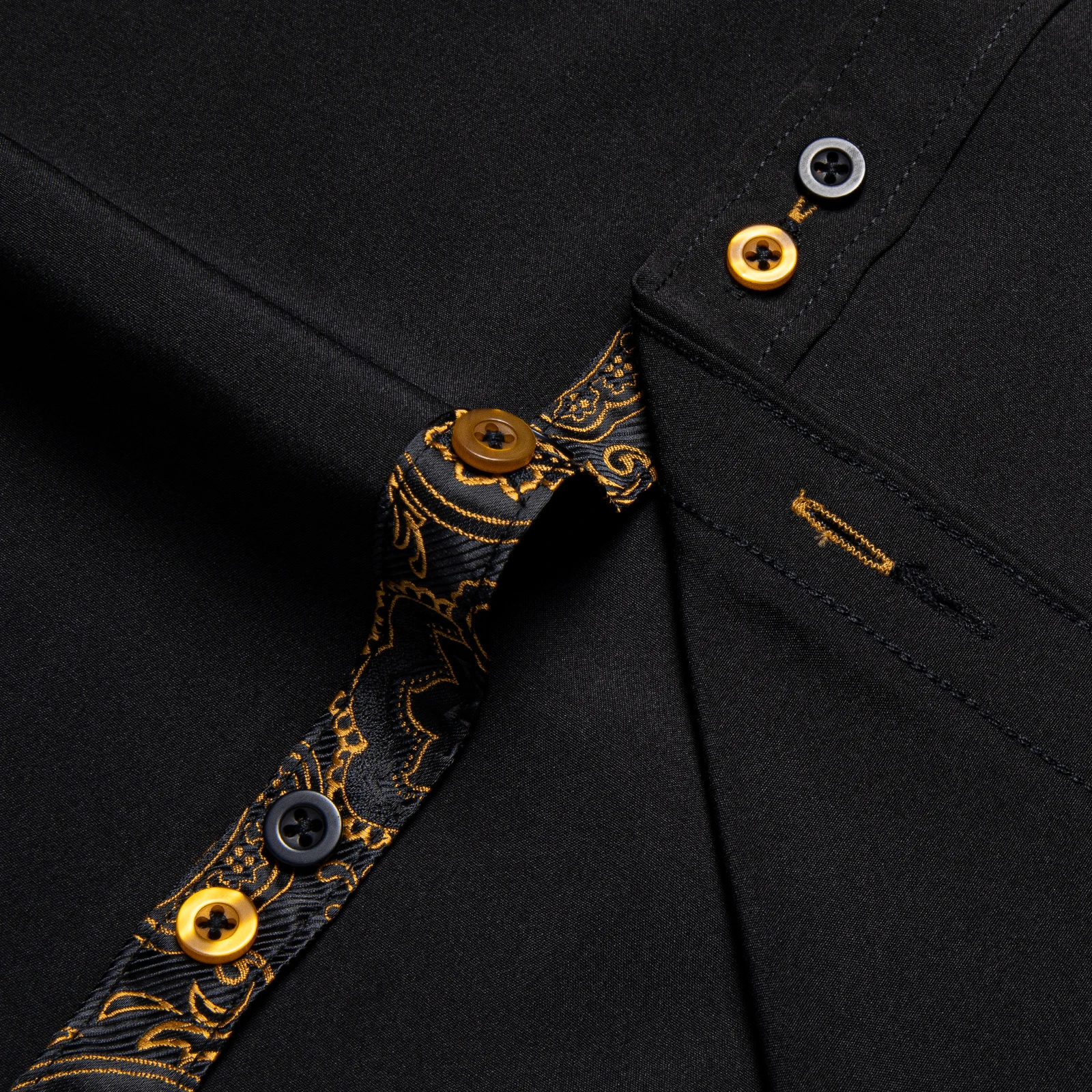 Men's Casual Long Sleeve Shirt with Inner Paisley Contrast Pattern Elegant Turn Down Collar Dress Shirt for Business Date Tops