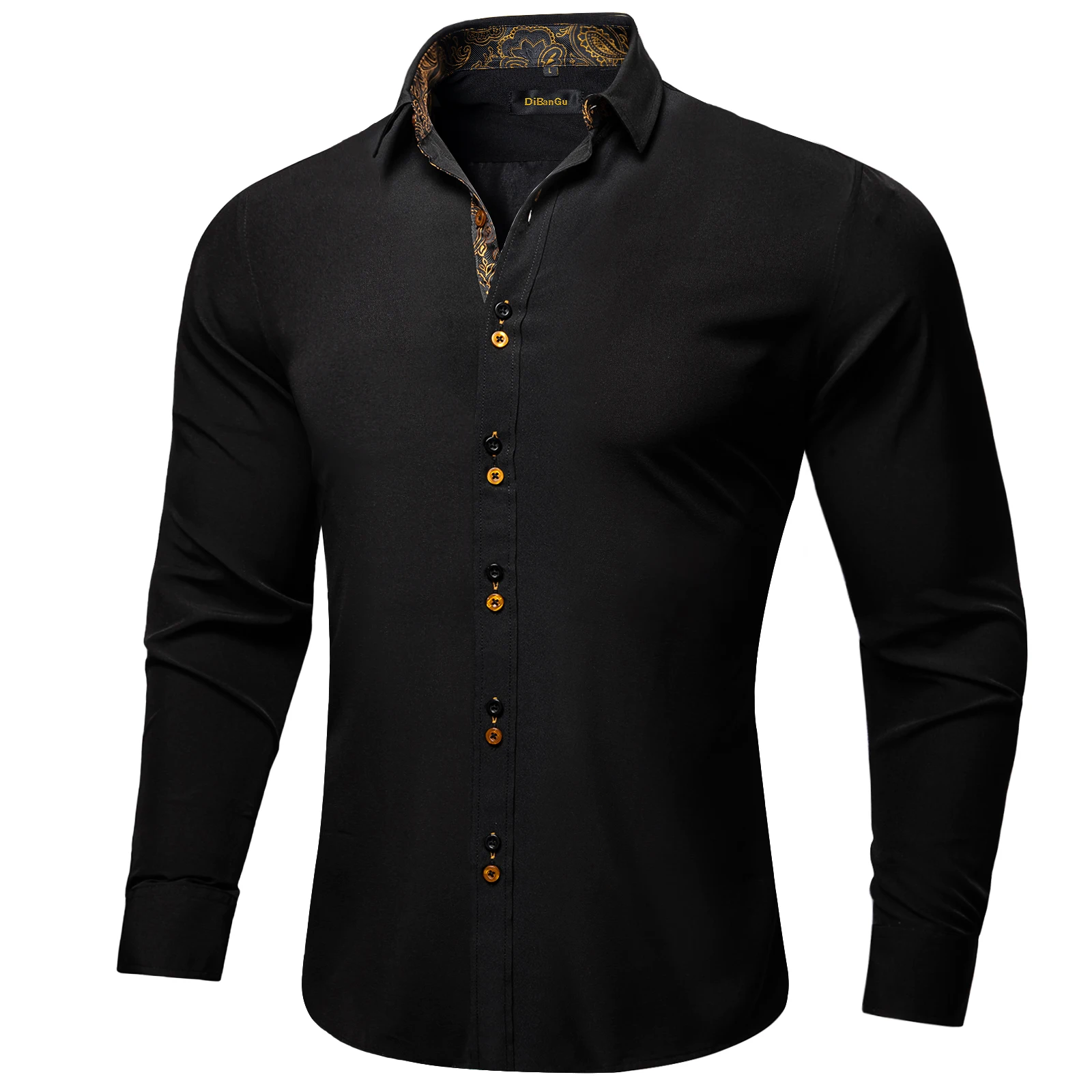 Men's Casual Long Sleeve Shirt with Inner Paisley Contrast Pattern Elegant Turn Down Collar Dress Shirt for Business Date Tops