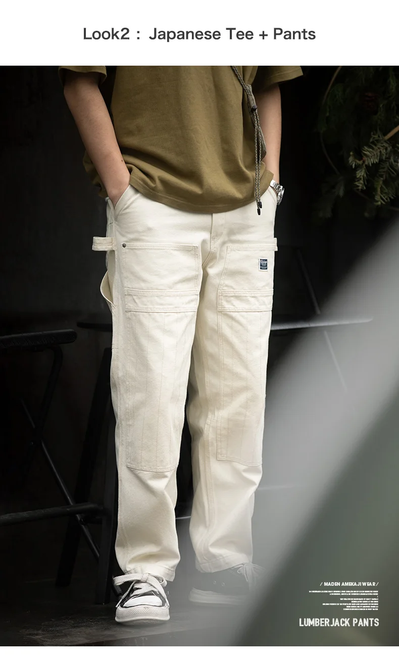 Maden Multi Pockets White Jeans Vintage Baggy Workwear Old Fashion Functional Design Chino Pants Mens Modified Lumberjack Pants