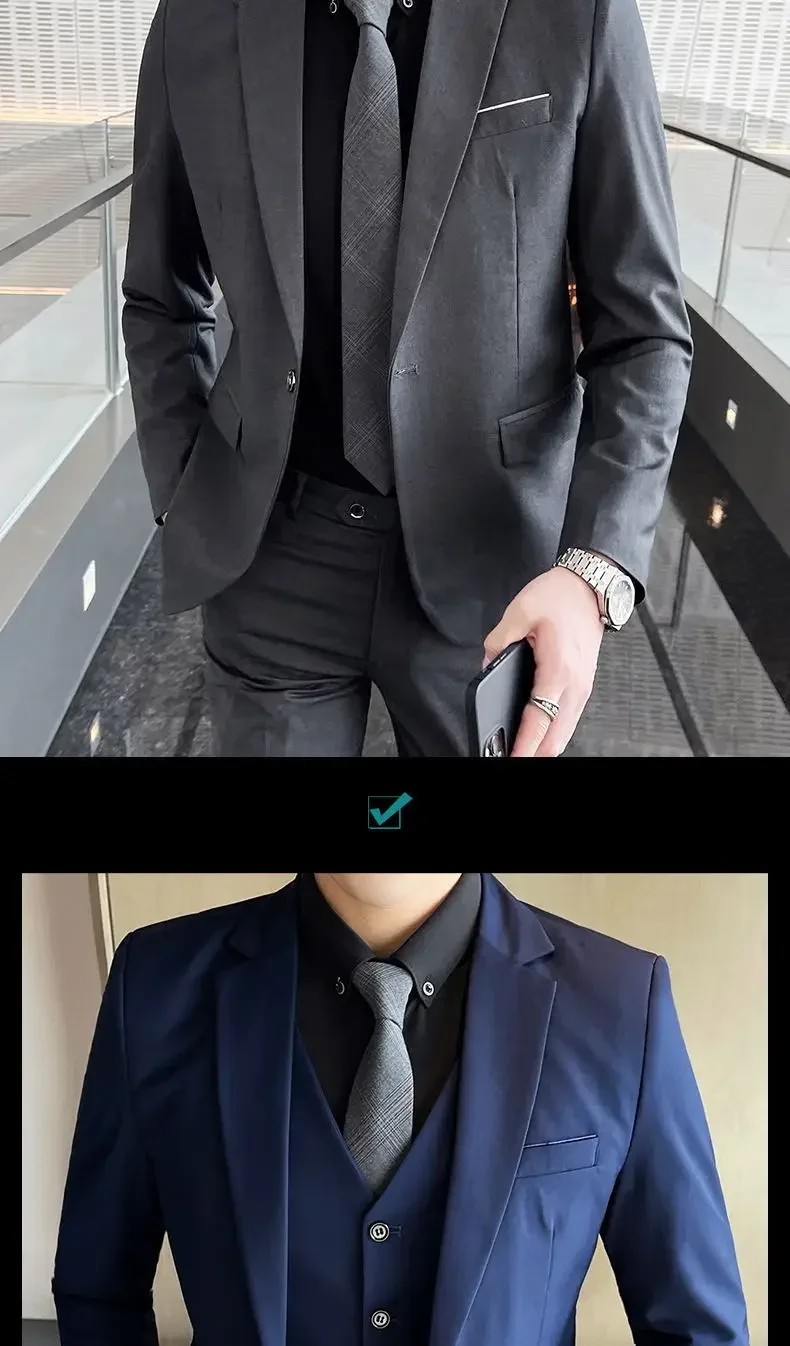 Suit (Blazer+ Vest + Pants) Men's Fashion Casual Outdoor Gentleman Business Wedding Formal Dress British Style Wedding Suit