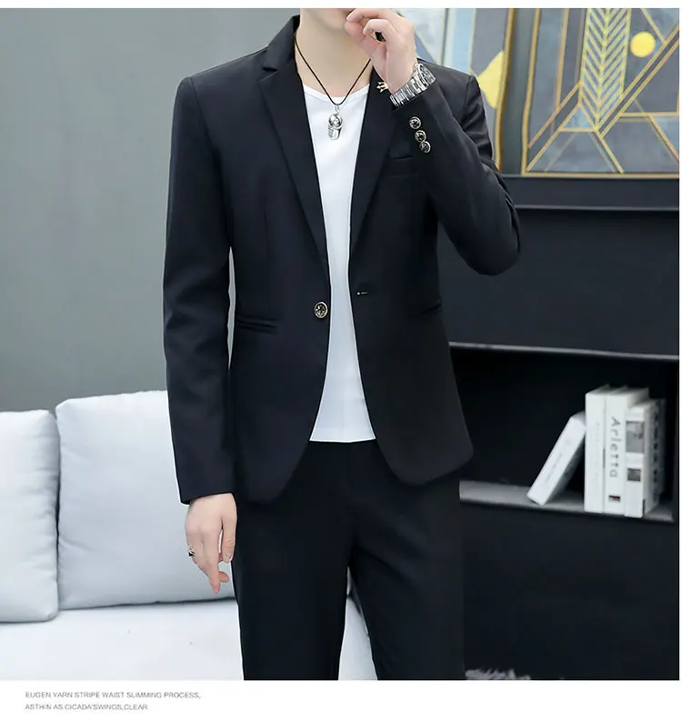 Slim Fit Two-Piece Suit Casual Business Style Solid Color Autumn Dress Suit with Trousers Included Stylish Men's Costume