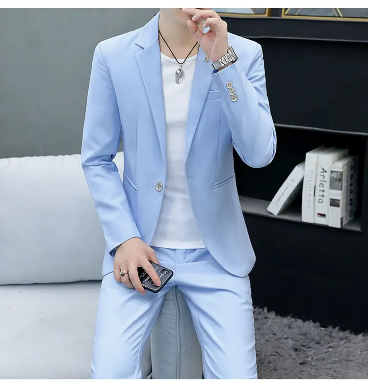 Slim Fit Two-Piece Suit Casual Business Style Solid Color Autumn Dress Suit with Trousers Included Stylish Men's Costume