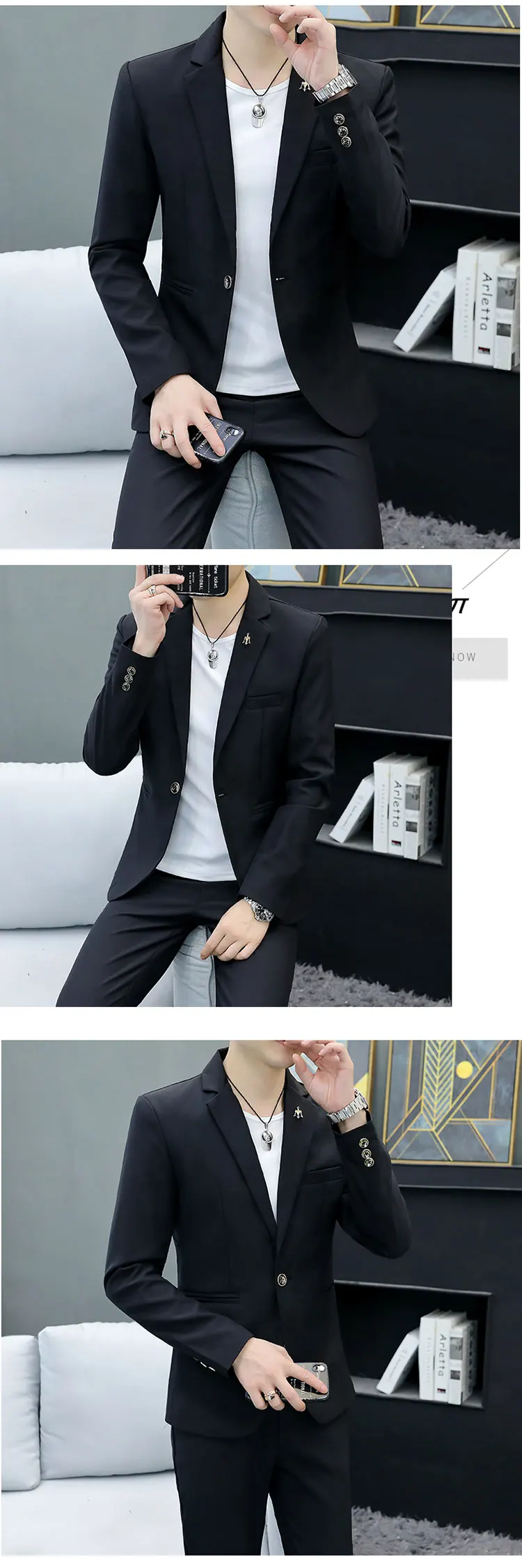 Slim Fit Two-Piece Suit Casual Business Style Solid Color Autumn Dress Suit with Trousers Included Stylish Men's Costume