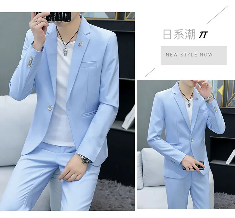 Slim Fit Two-Piece Suit Casual Business Style Solid Color Autumn Dress Suit with Trousers Included Stylish Men's Costume