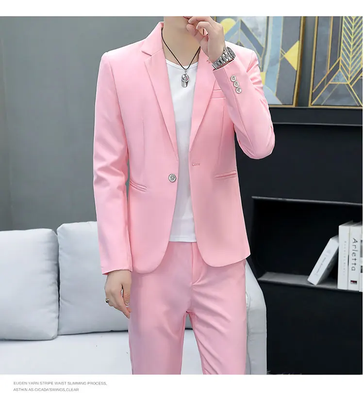 Slim Fit Two-Piece Suit Casual Business Style Solid Color Autumn Dress Suit with Trousers Included Stylish Men's Costume