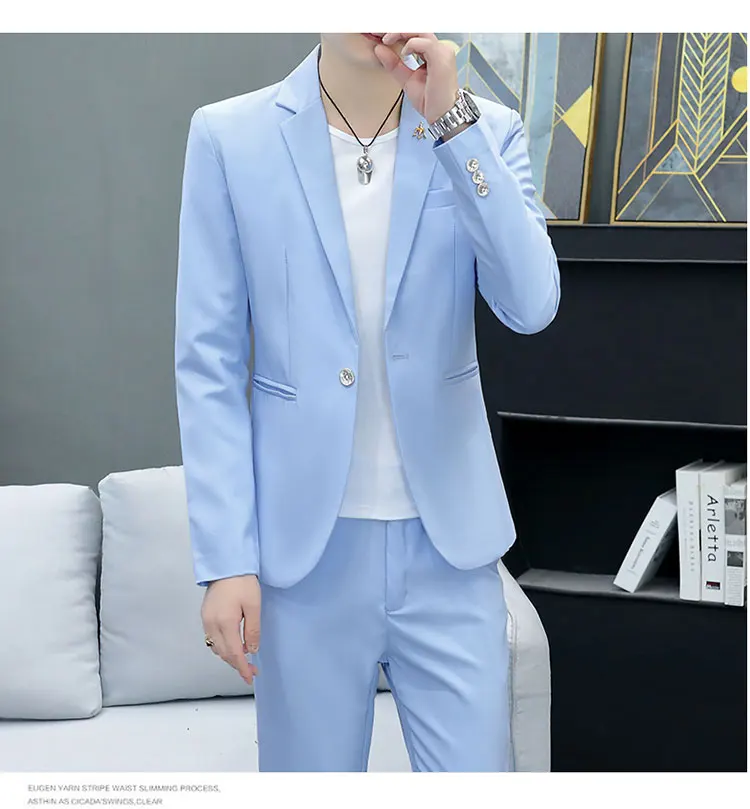 Slim Fit Two-Piece Suit Casual Business Style Solid Color Autumn Dress Suit with Trousers Included Stylish Men's Costume