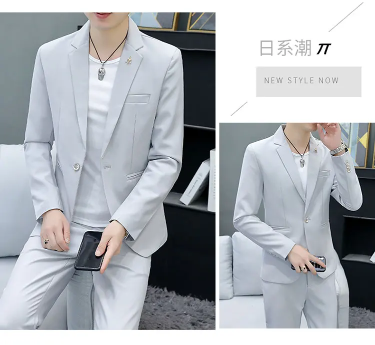 Slim Fit Two-Piece Suit Casual Business Style Solid Color Autumn Dress Suit with Trousers Included Stylish Men's Costume