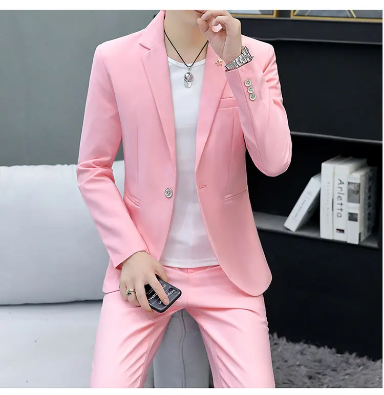 Slim Fit Two-Piece Suit Casual Business Style Solid Color Autumn Dress Suit with Trousers Included Stylish Men's Costume